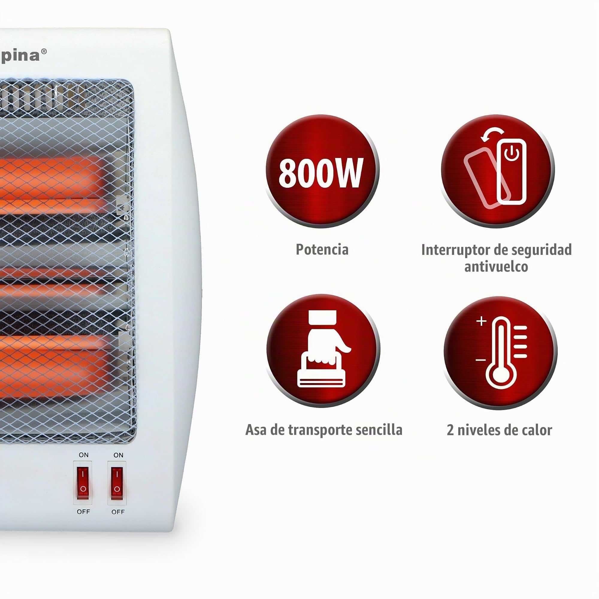 Alpina Electric Herd Strahlofen - 2 Zähne 400 and 800 Watt - Kippschutz