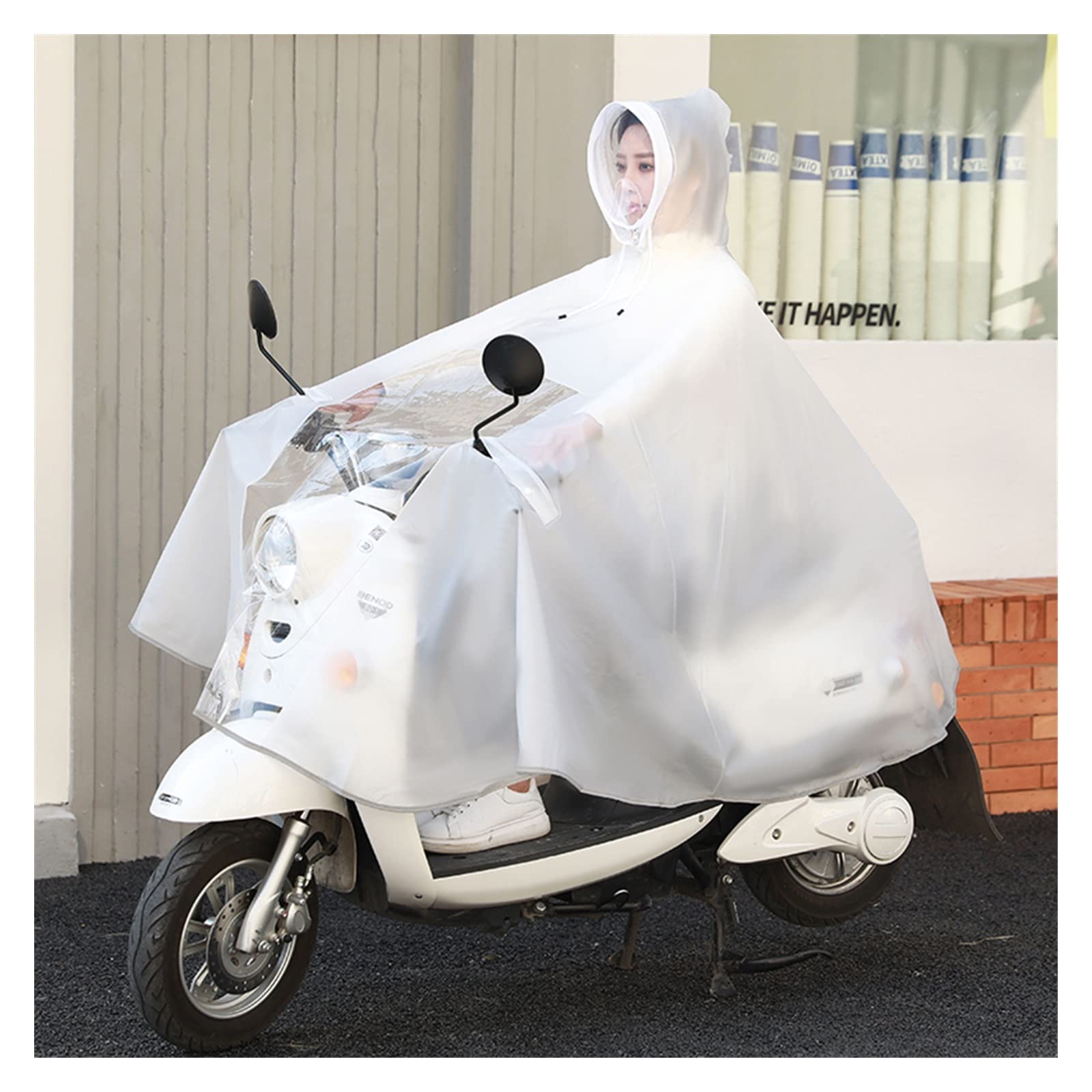 YUZGUHEY Window Handles, Cycle rain Cape,Womens Ponchos, One Size Windproof Unisex Rain, for Bike, Ebike, Motorcycle, Mobility Scooter Poncho Cover(White,Without mirror)