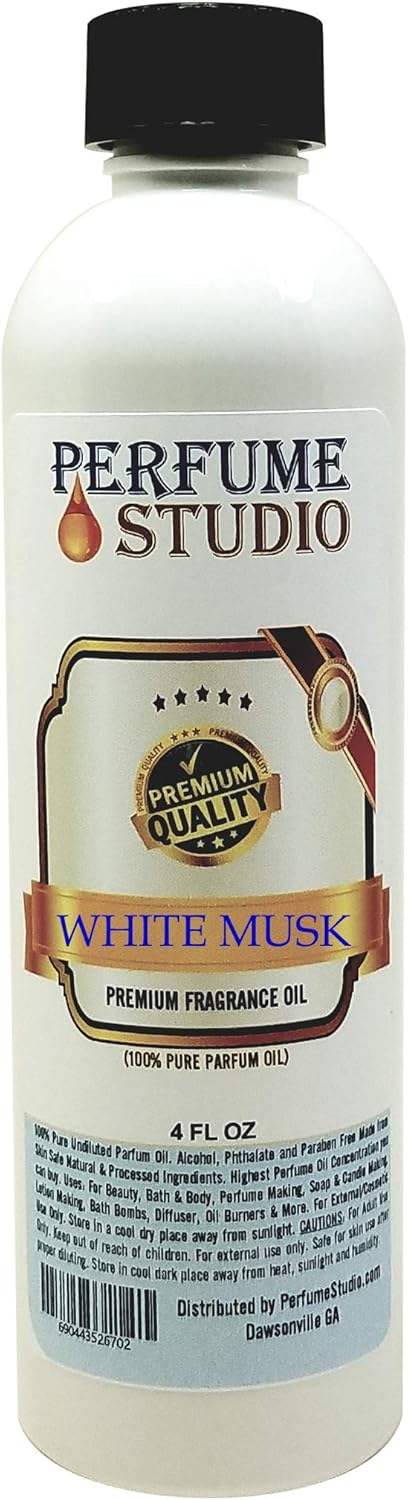 White Musk Fragrance Oil for Making Candle, Soap, Lotion, Perfume, Cologne, Bath Bomb, Diffusers, Plug ins, Oil Burners. Premium Quality Pure Perfume Oil Compatible with (White Musk 4oz)