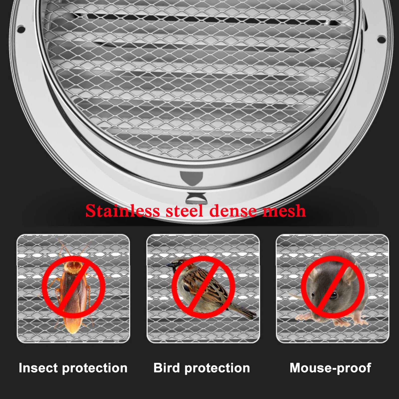 WORDFUN Grille D'évacuation d'air Ronde, Grille Ventilation Hotte, Mural Bouches D'aération, Grille De Hotte Cheminée, Hotte D'échappement, avec Filet Anto-Insectes