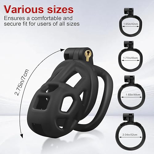Miniatura 2 de Jaula de castidad masculina con cinturón elástico y bloqueo invisible, 4 tamaños de anillo de bola, jaula de pene grande ultraligera para un ajuste