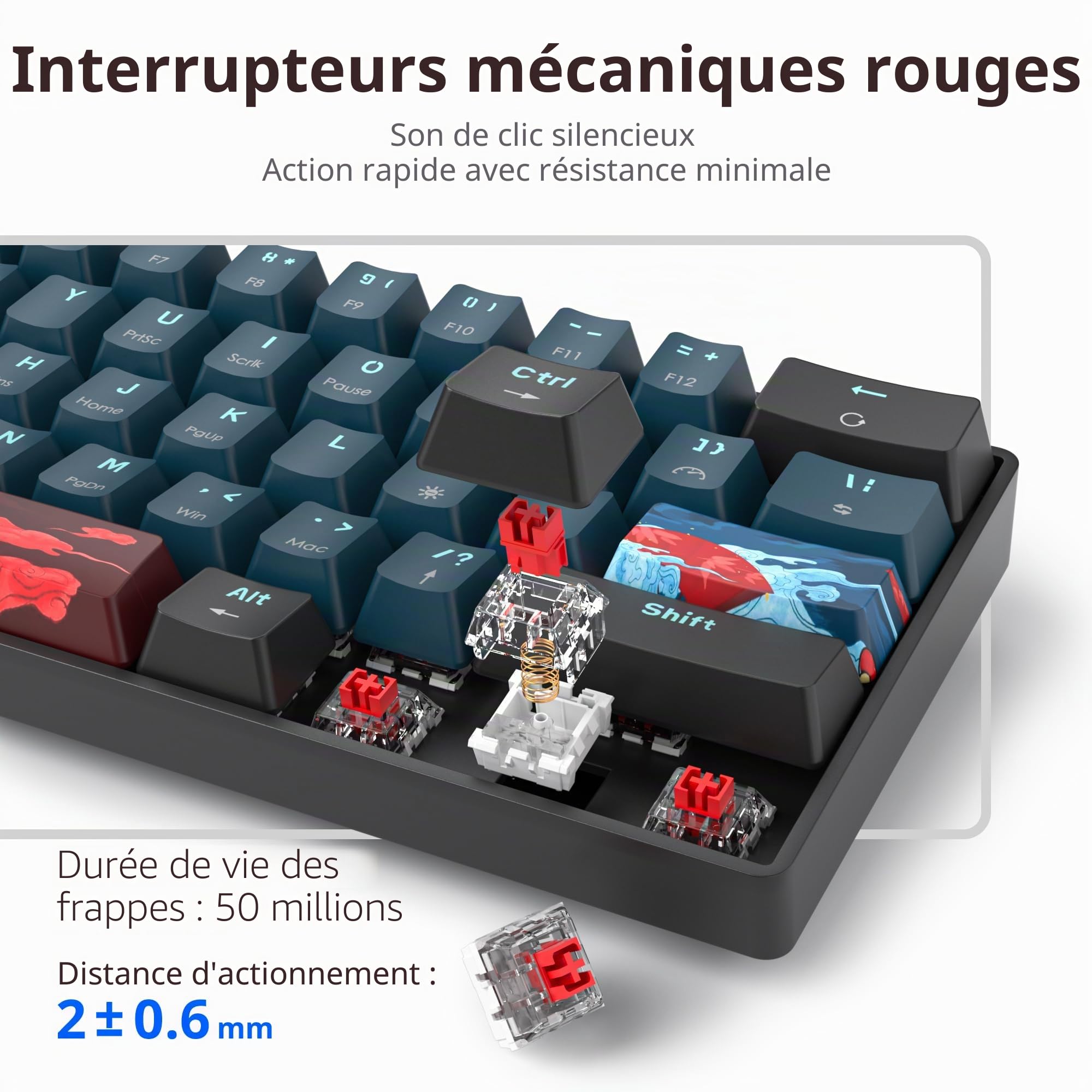 60% Clavier Gamer Mecanique pour PC, Clavier Gaming 60 Pourcent Américain QWERTY Filaire RGB Rétro-éclairé ，Compact 61 Touches Anti-ghosting pour Gamer, PC/Mac