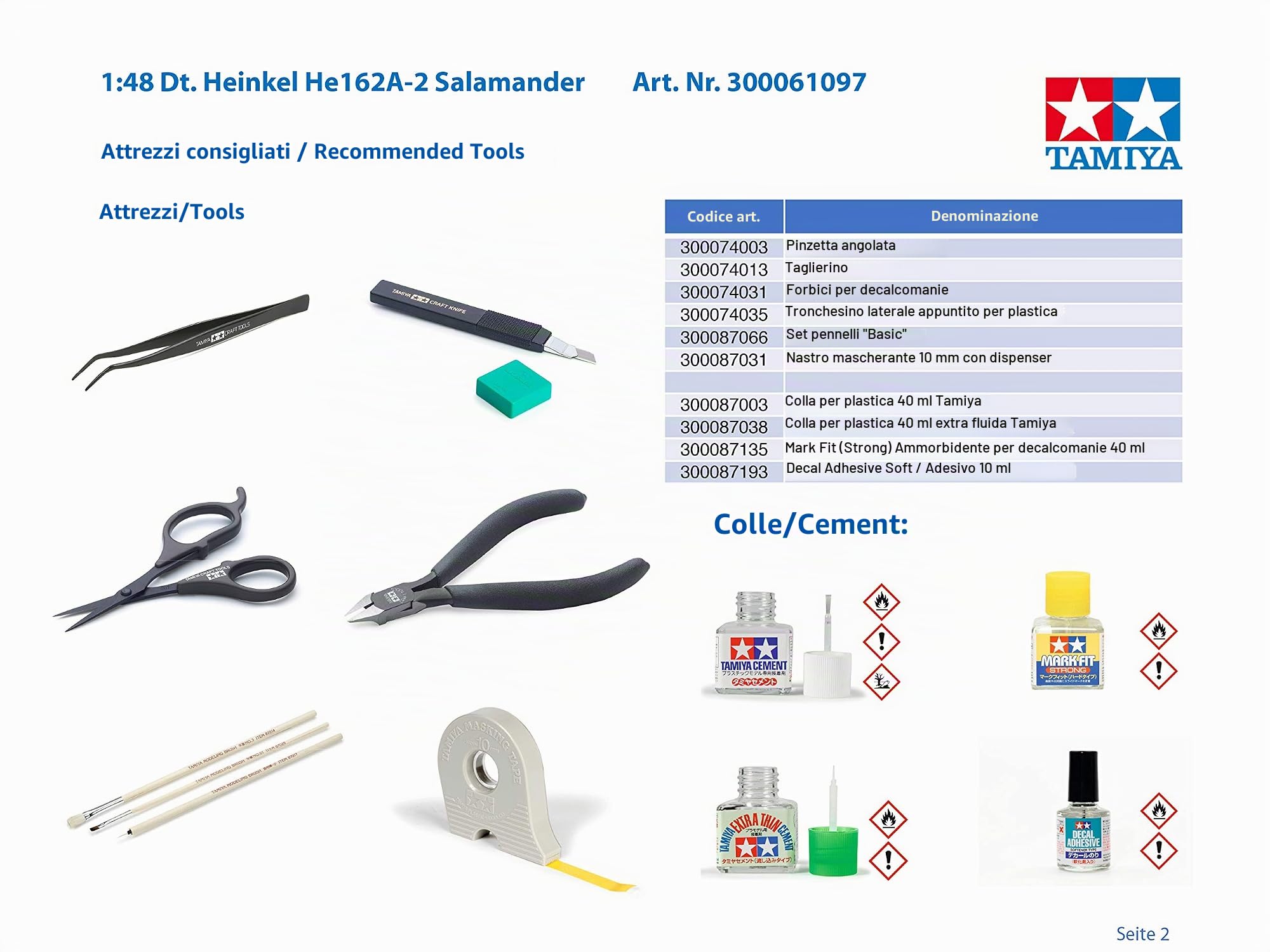 Tamiya Modelli Heinkel He 162A-2 Salamander Model Kit