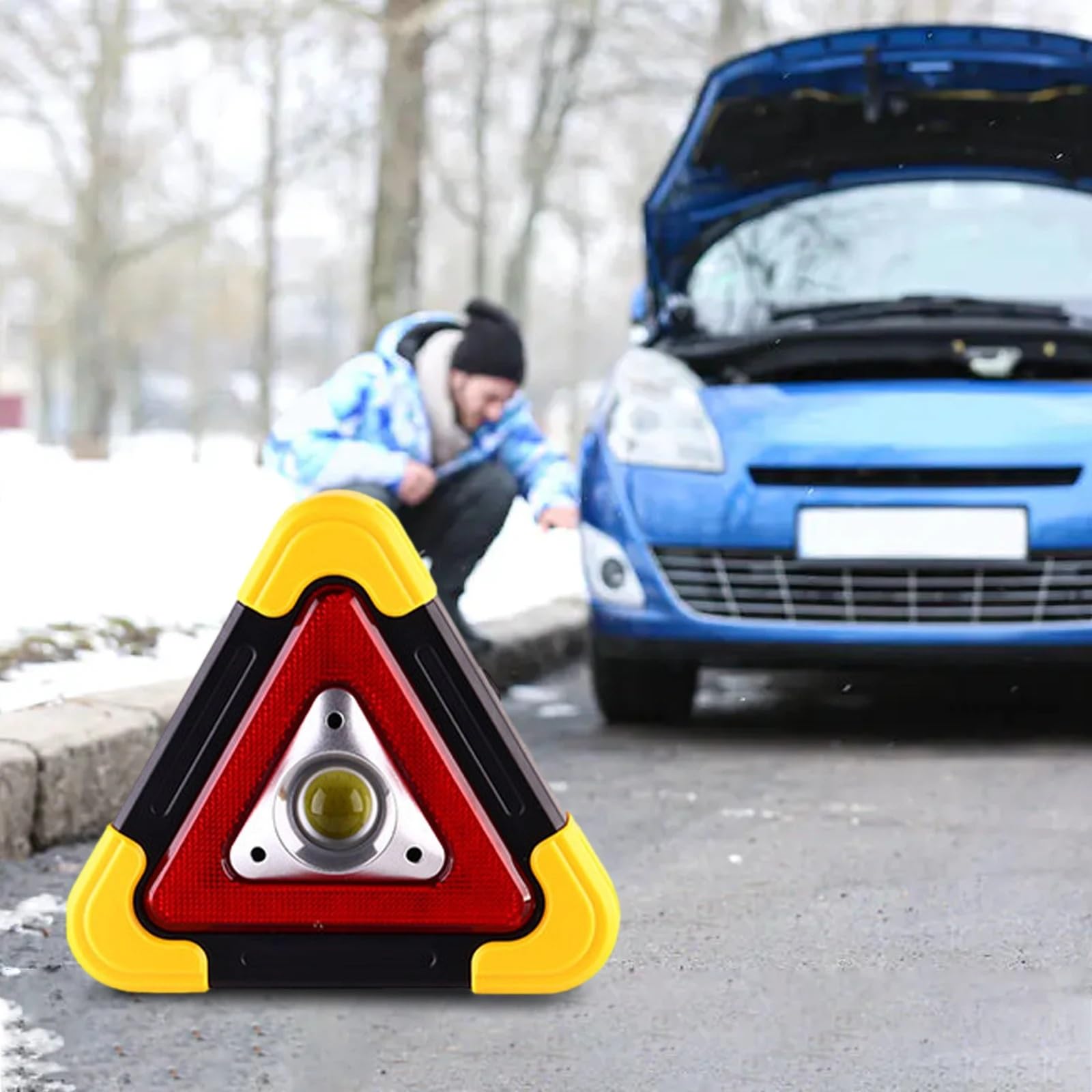 Warndreieck Dreieckiges Warnschild, dreieckiges Auto-Arbeitslicht, Verkehrssicherheit, Notfall-Pannen-Alarmlampe, tragbar