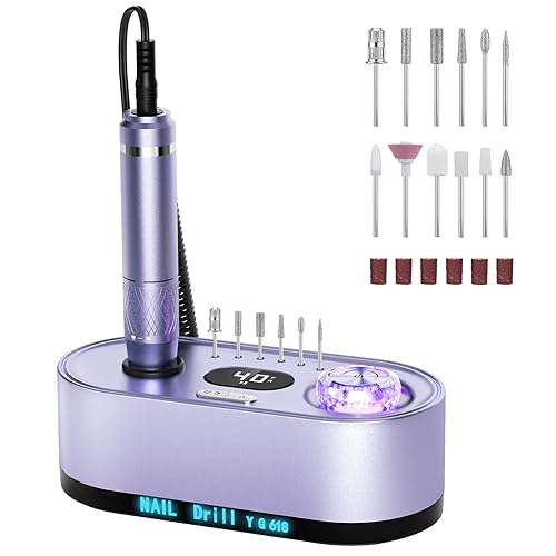 Miniatura 7 de Kit profesional de lima eléctrica para uñas de 40000 RPM, máquina taladradora con pantalla LCD, manicura, pedicura, pulido y lijadora de uñas de gel