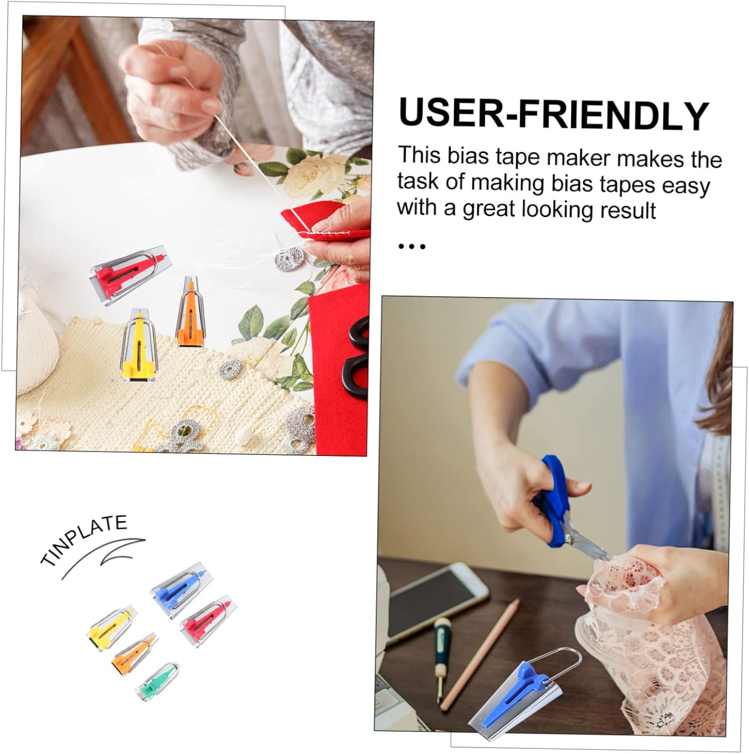 TOPPERFUN 5pcs Bias Tape Maker Set Binding Tools for Quilting and Sewing Includes for DIY Binding Projects
