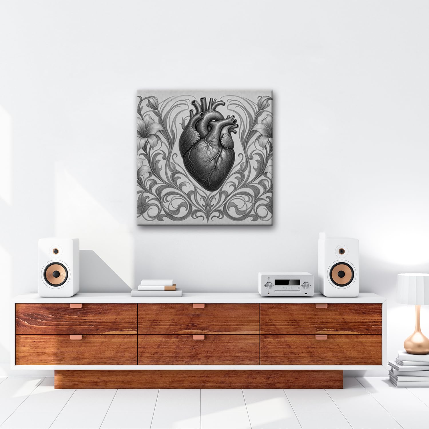 deyoli Obraz na płótnie serce otoczone kwitnącymi liliami 70 x 70 cm