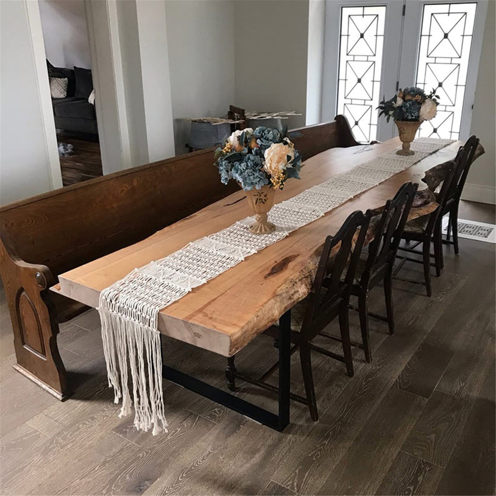 Beige Boho Tischläufer Mit Quasten, Handgewebter Makramee-Tischläufer, Böhmische Baumwoll-Tischdecke Für Dinnerparty Hochzeitstisch Wedding,35x220cm