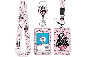 Pink Ghost Face Retractable ID Badge Holder with Carabiner Clip