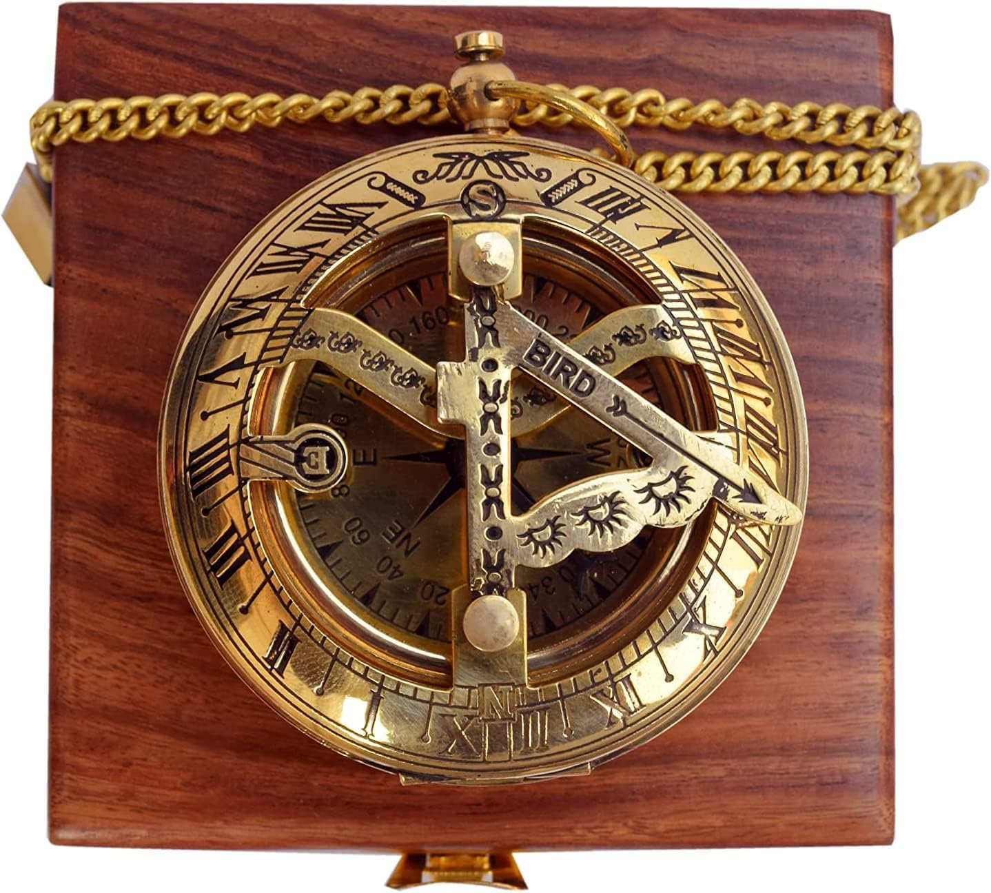 Bussola vintage in ottone con meridiana e custodia in pelle, orologio solare in ottone anticato e rame, per campeggio, escursionismo, turismo, idea regalo incisa per lui, replica di navi nautiche,