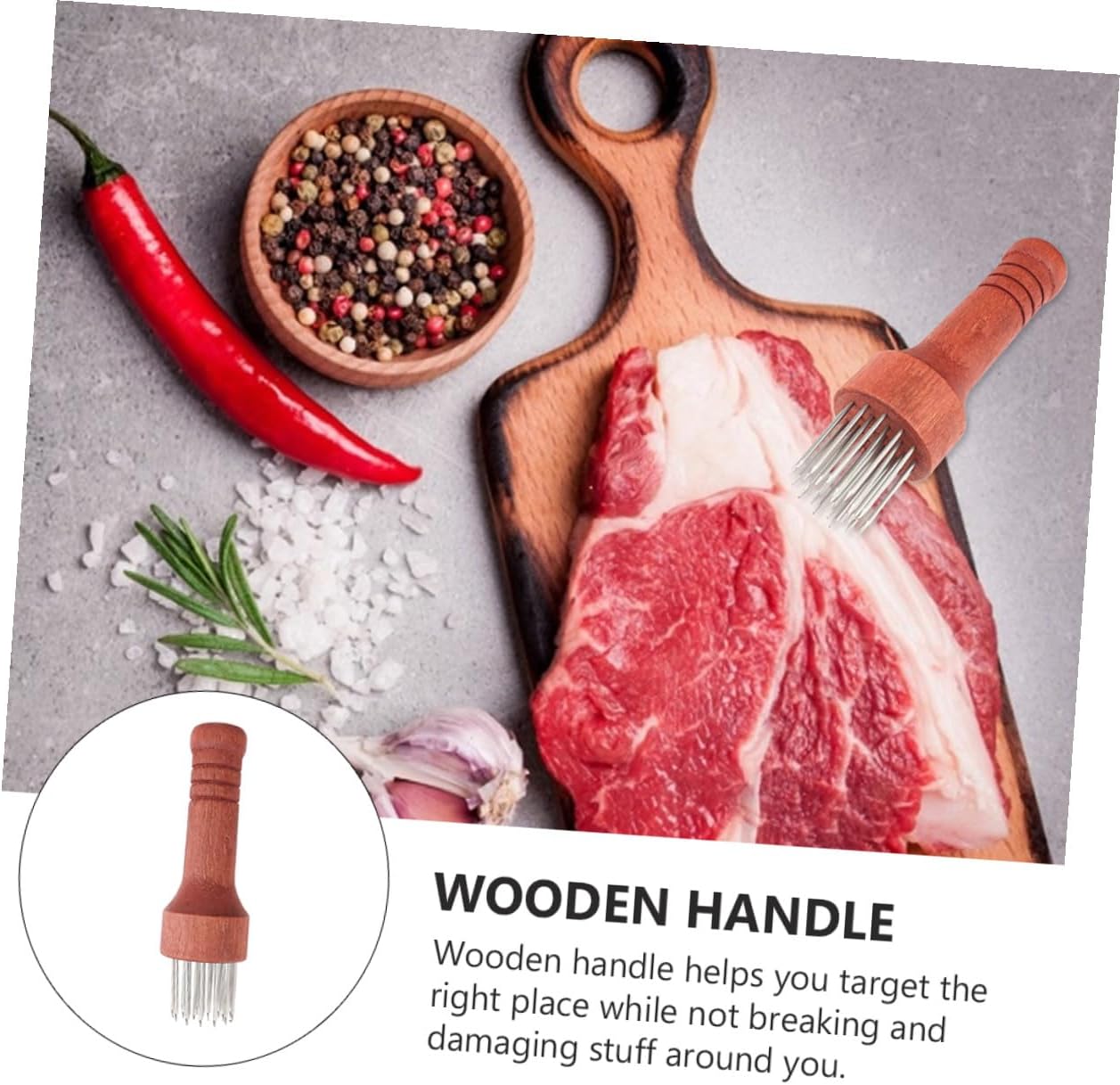 2 Pcs Needle Meat Tenderizer Tool with Red Wood Handle Stainless Steel Needles for Tenderizing Steak Pork Poultry Compact Lightweight Kitchen Accessory for Home Cooking