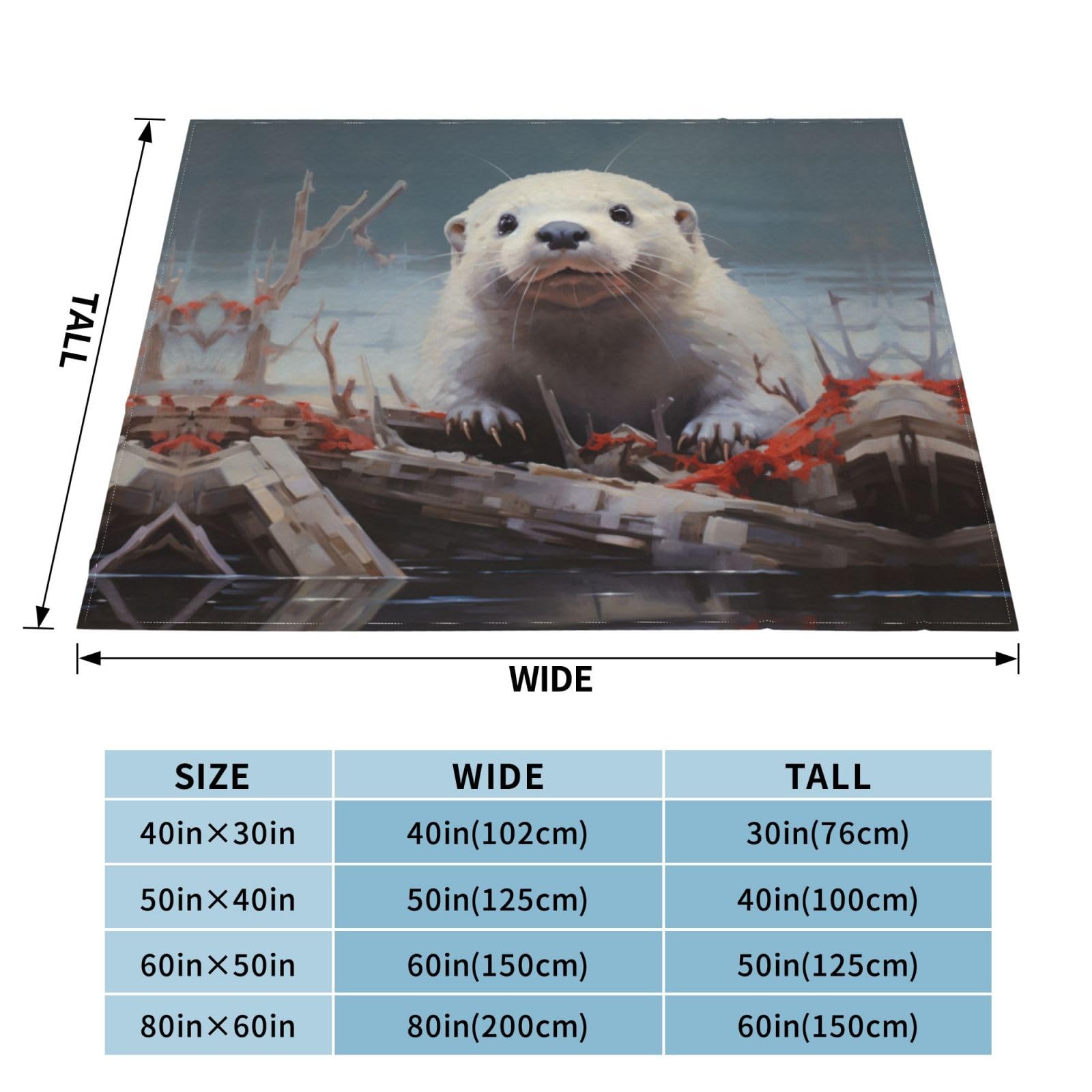 Coperta decorativa morbida e calda in flanella per bambini, cane, gatto, 127 x 152 cm, stampa lontra bianca
