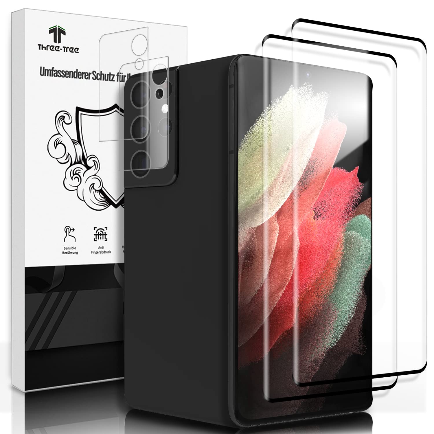 Tempered Glass & Camera Screen Protector for Samsung Galaxy S21 Ultra 5G, Film Fingerprint ID Support, Bubble-Free, HD Clear, Tempered Glass Screen Protector for S21 Ultra 5G, Pack of 2