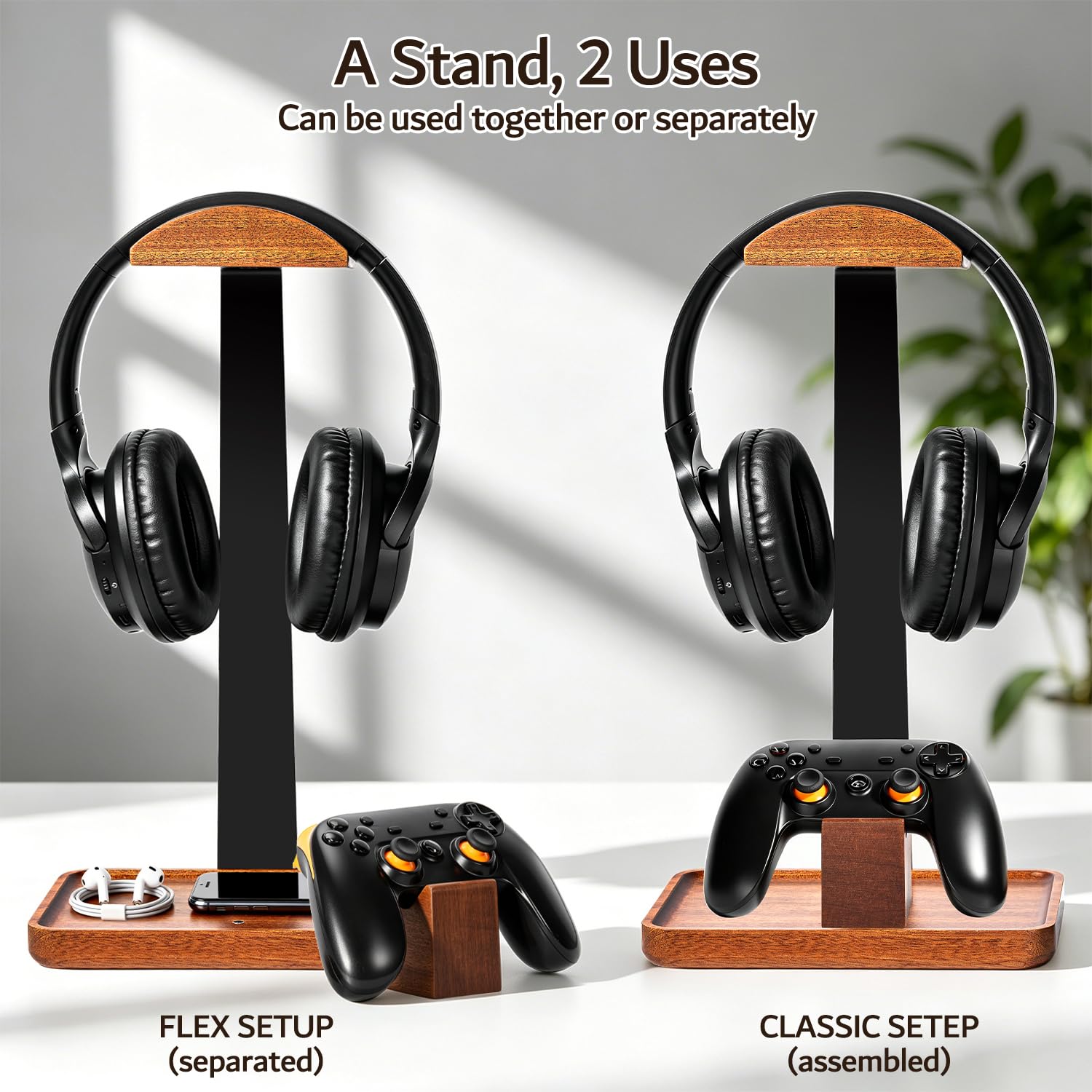 Soporte para auriculares con soporte para controlador de juegos, soporte para auriculares con base de almacenamiento, soporte para controlador, regalo para adolescentes, novios, hermanos y