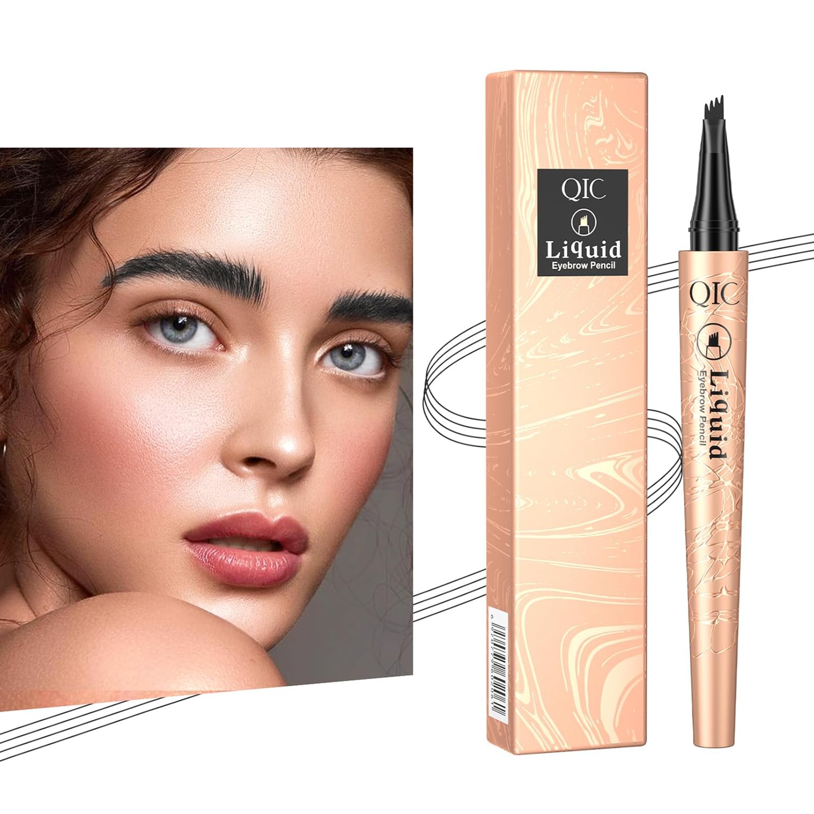 Excefore Eyebrow Pen, Liquid Eye Makeup Eyebrow Pencil with a Micro-Fork Tip Applicator Waterproof Natural Eyebrow Hair (4# Black color)