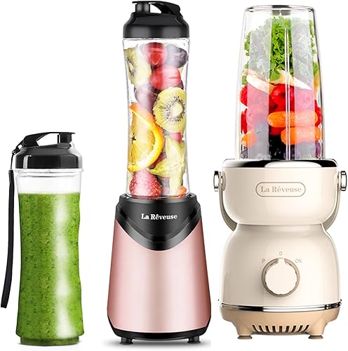 La Reveuse Licuadora de tamaño personal de 300 W (rosa) + La Reveuse Retro Blender 300 W