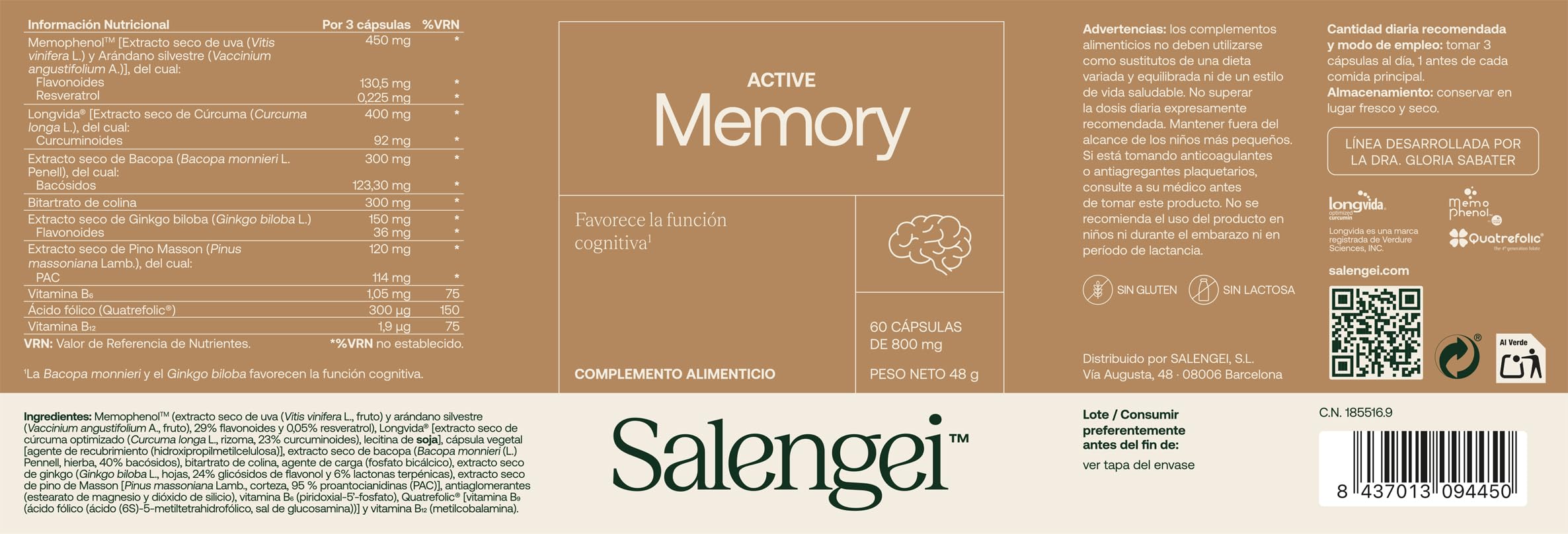 ACTIVE MEMORY – Memofenolo (Polifenoli) | Longvida (Curcumina) | A base vegetale, vitamine del gruppo B e antiossidanti | Supporta le funzioni cognitive, la memoria e la concentrazione |