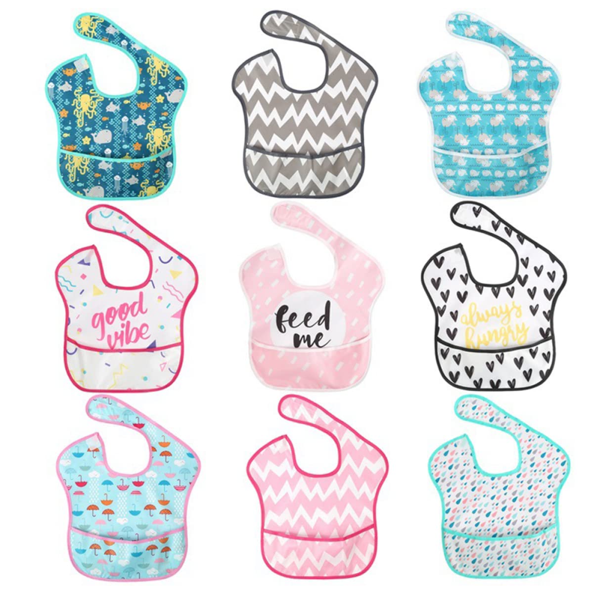 TOYANDONA 9pièces Bavoir Garçon Fille Imperméable Avec Motifs De Dessins Animés Poulpe Petite Petite Baleine Ajustable Et Pratique Pour Garçons Et Filles