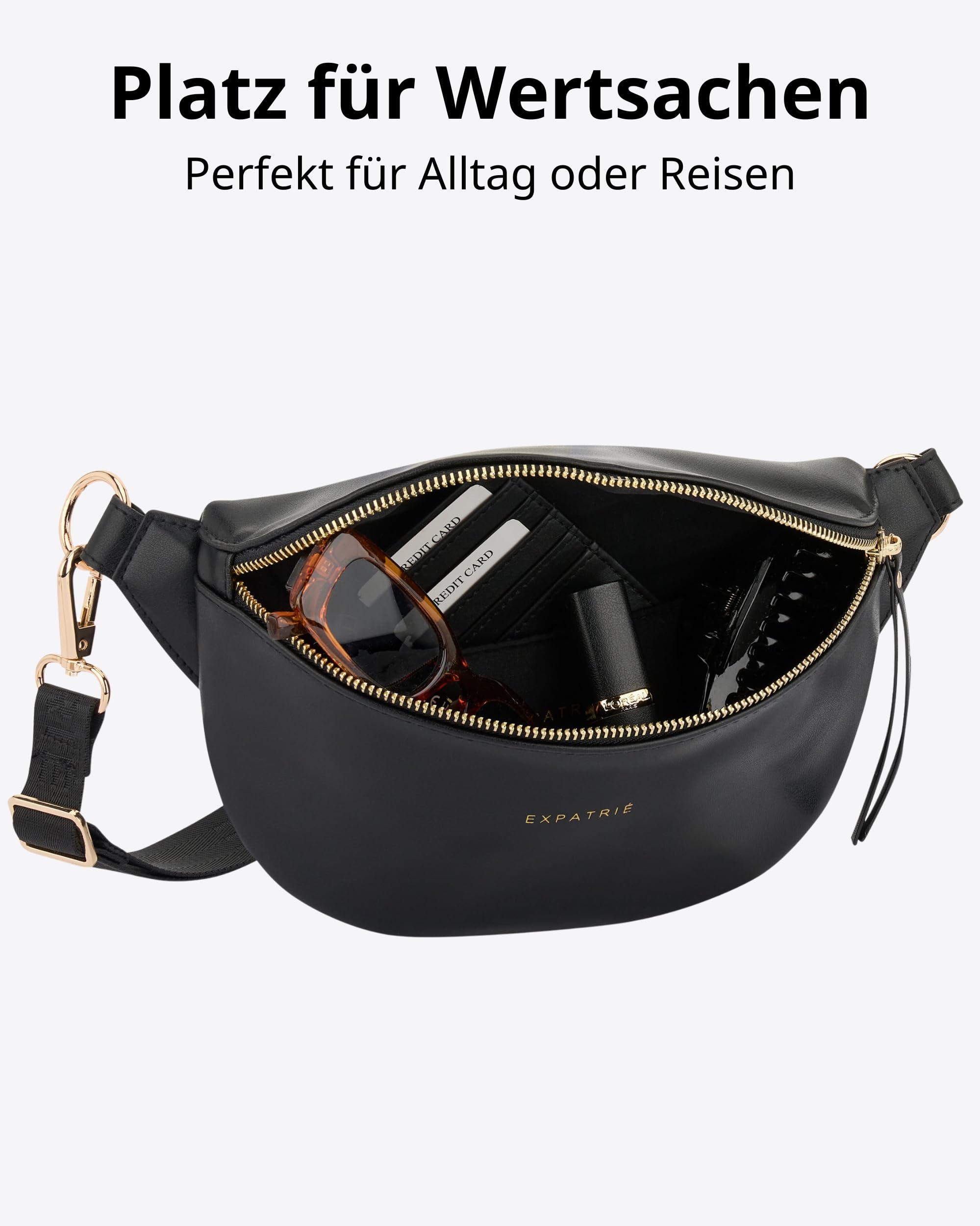 Expatrié Bauchtasche Damen Schwarz - Alice Small - Gürteltasche für Festival, Reisen & Alltag aus Veganem Leder - Brusttasche Stylisch - Wasserabweisend