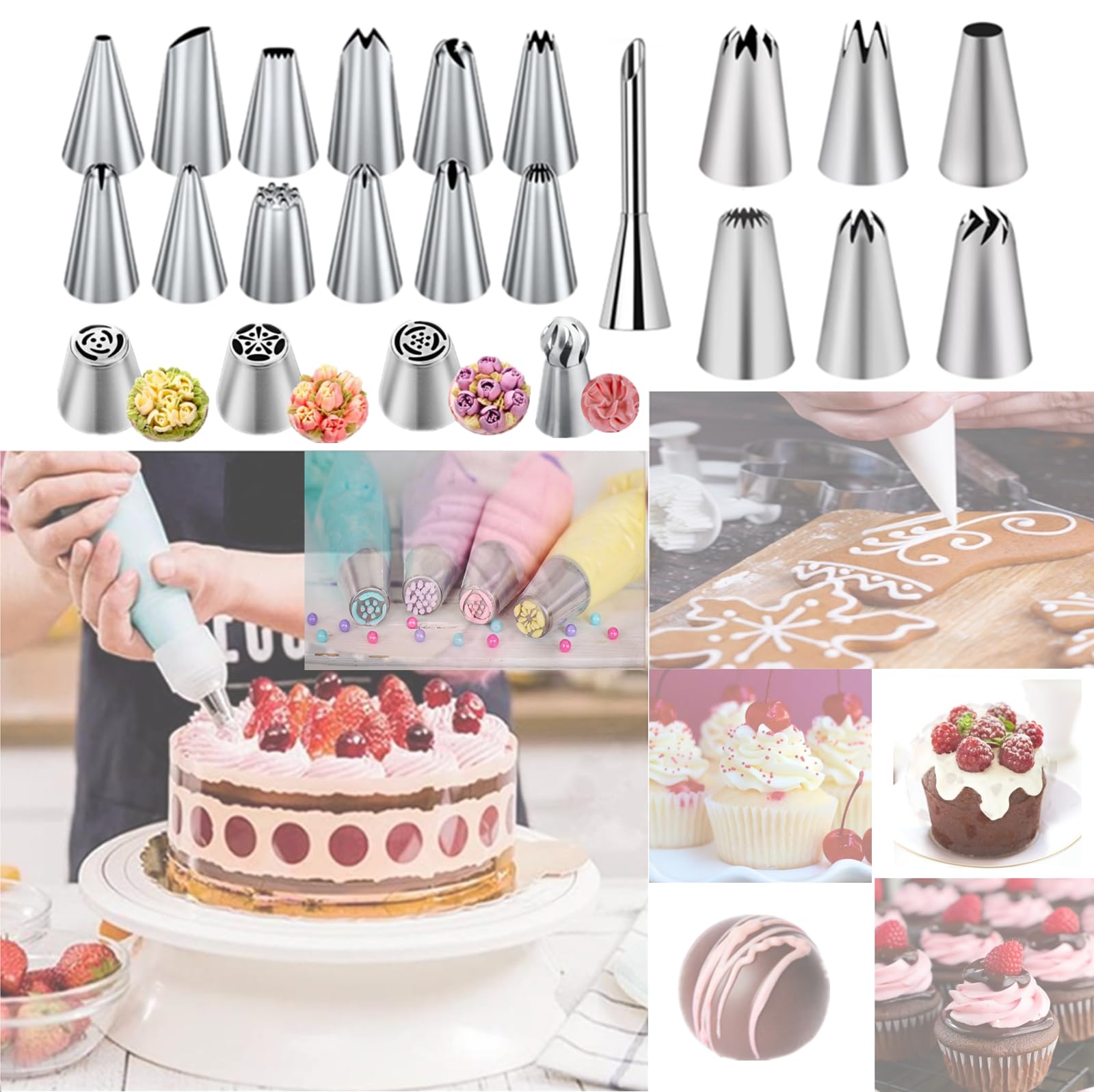 AZOMKER Kit Poche à Douille Pâtisserie 66 Pièces - Douilles Inoxydables Et Poches Réutilisables