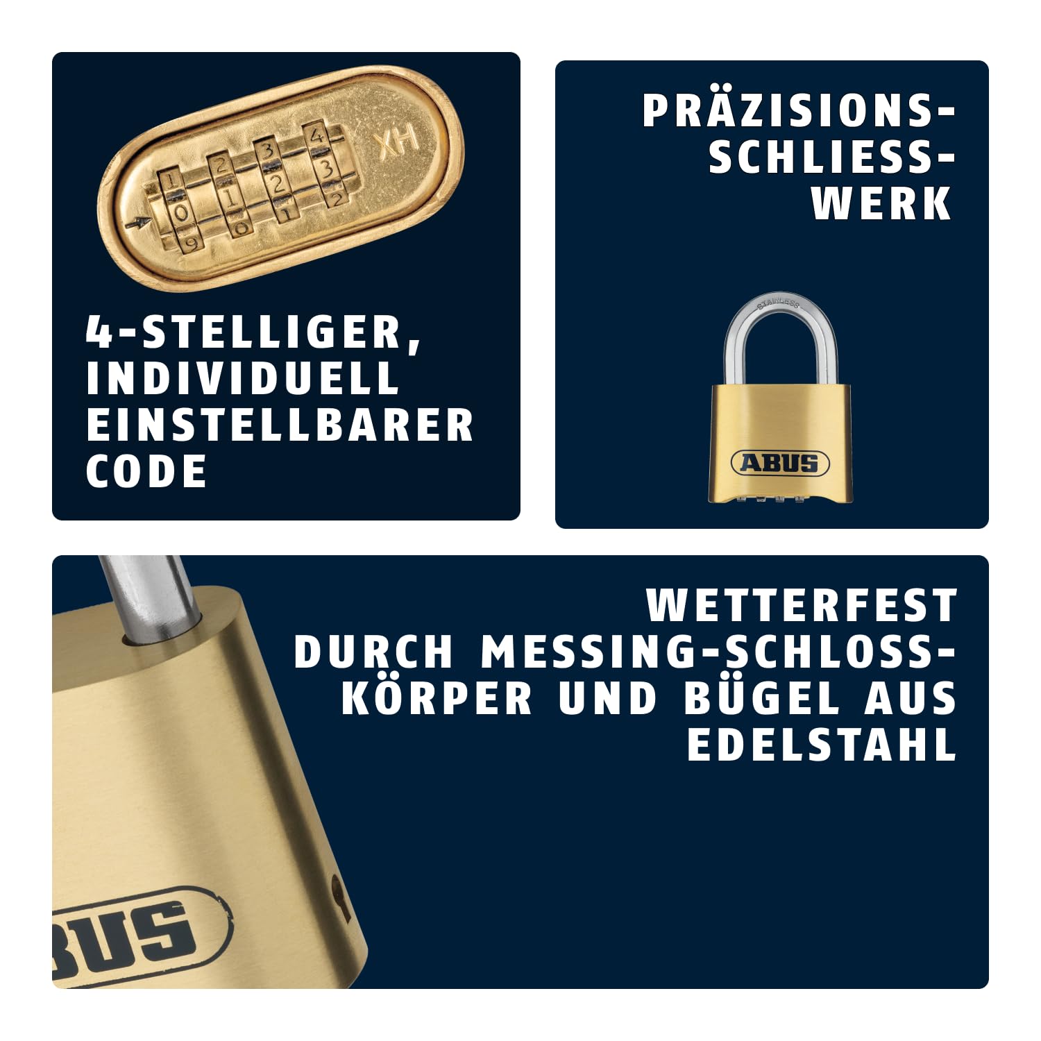 ABUS Zahlenschloss 180IB/50 - Vorhängeschloss aus Messing - wetterfest - mit individuell einstellbarem Zahlencode - ABUS-Sicherheitslevel 5 - Messingfarben