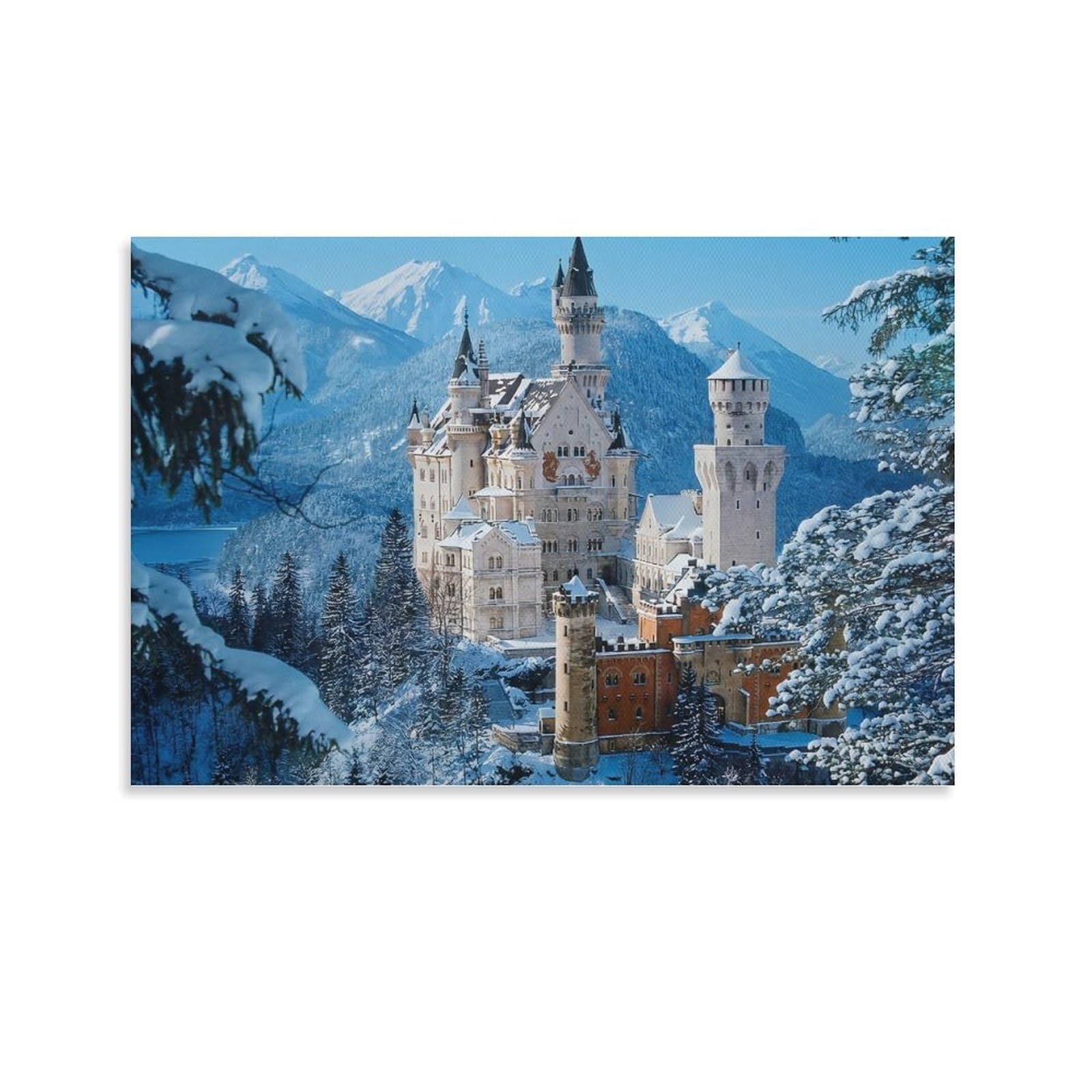 CPLVKWRQJ Snowy Castle Mountain Individual Neuschwanstein Castle Snowy Alpine Woods Canvas Print - Office Wall Art Fade Resistant Statement Piece Ready to Hang 16x24inch(40x60cm)