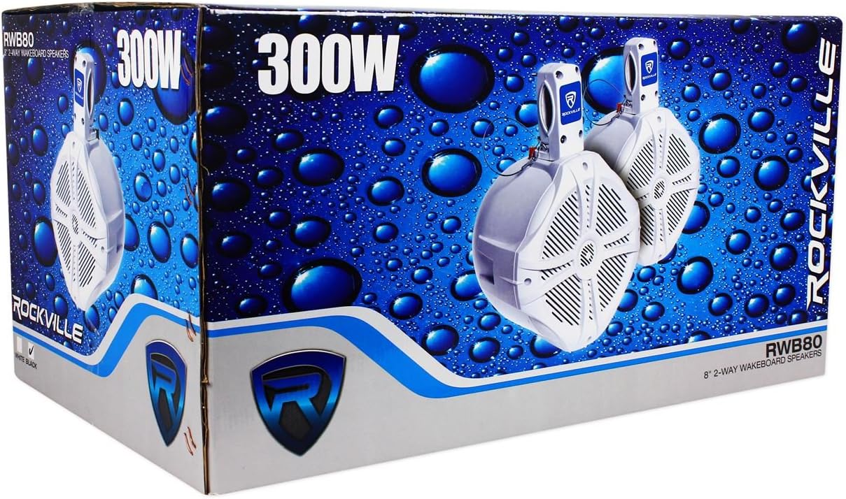 Rockville Pair 8" Black 2 Way 600 Watt Marine Wakeboard Tower Speakers (RWB80B) : Electronics