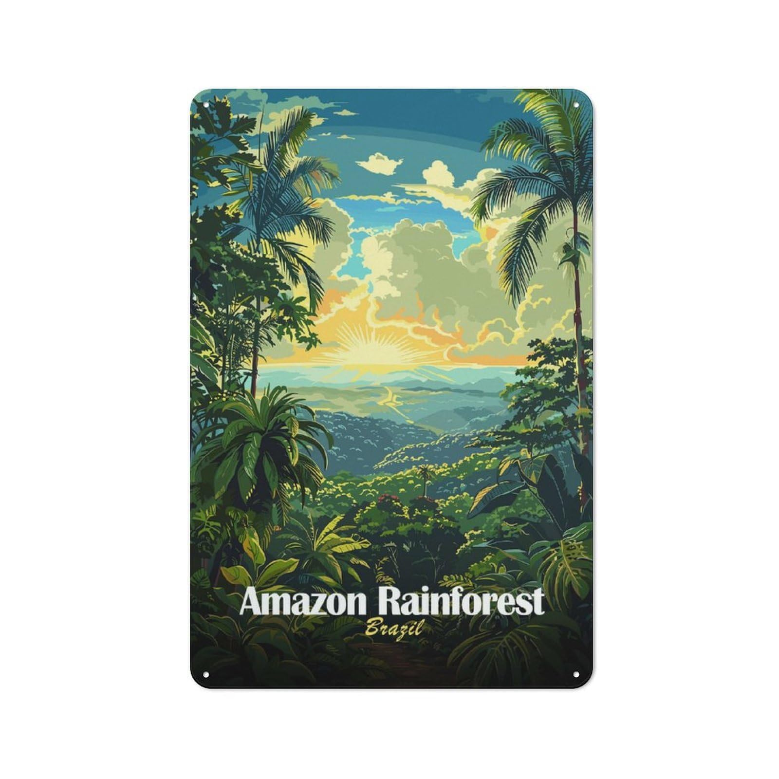 Amazon Rainforest Brazil Landscape Art Decorative Tin Plaque 30x20cm, Decorative Novelty Wall Art for Hallway, Home Bar, Garage Or Study