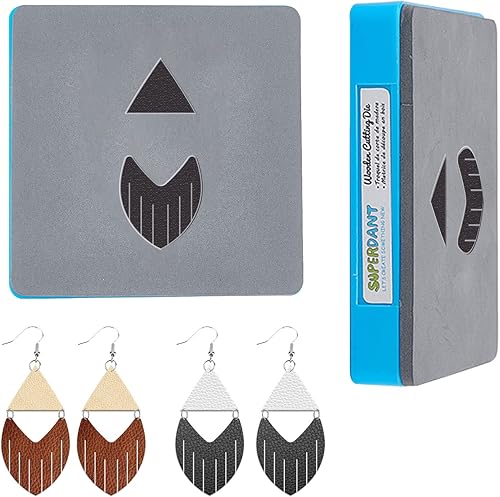 Miniatura 1 de SUPERDANT Aretes de flecos de madera troquelada de 2 formas de borla de cuero, troqueles de corte de cuero sintético de madera para hacer aretes