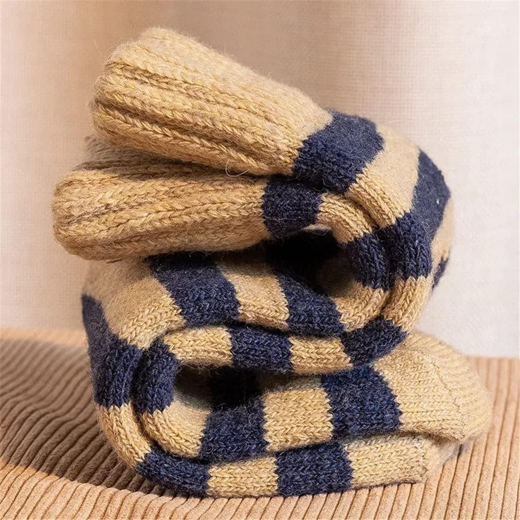 5 Pairs Men's Socks Super Thick Winter Warm Wool Socks to Resist Cold Striped Warm Socks
