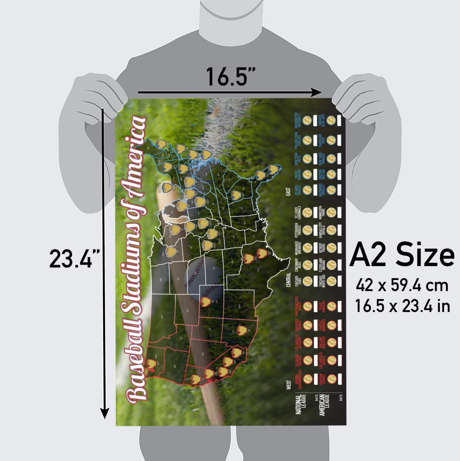 Baseball Stadiums of America Scratch Off Map Lists National & Major