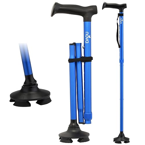 NOVA Bastón plegable para hombres y mujeres, punta pivotante, bastón autónomo con bolsa de transporte y 4 puntas de repuesto, bastón plegable para