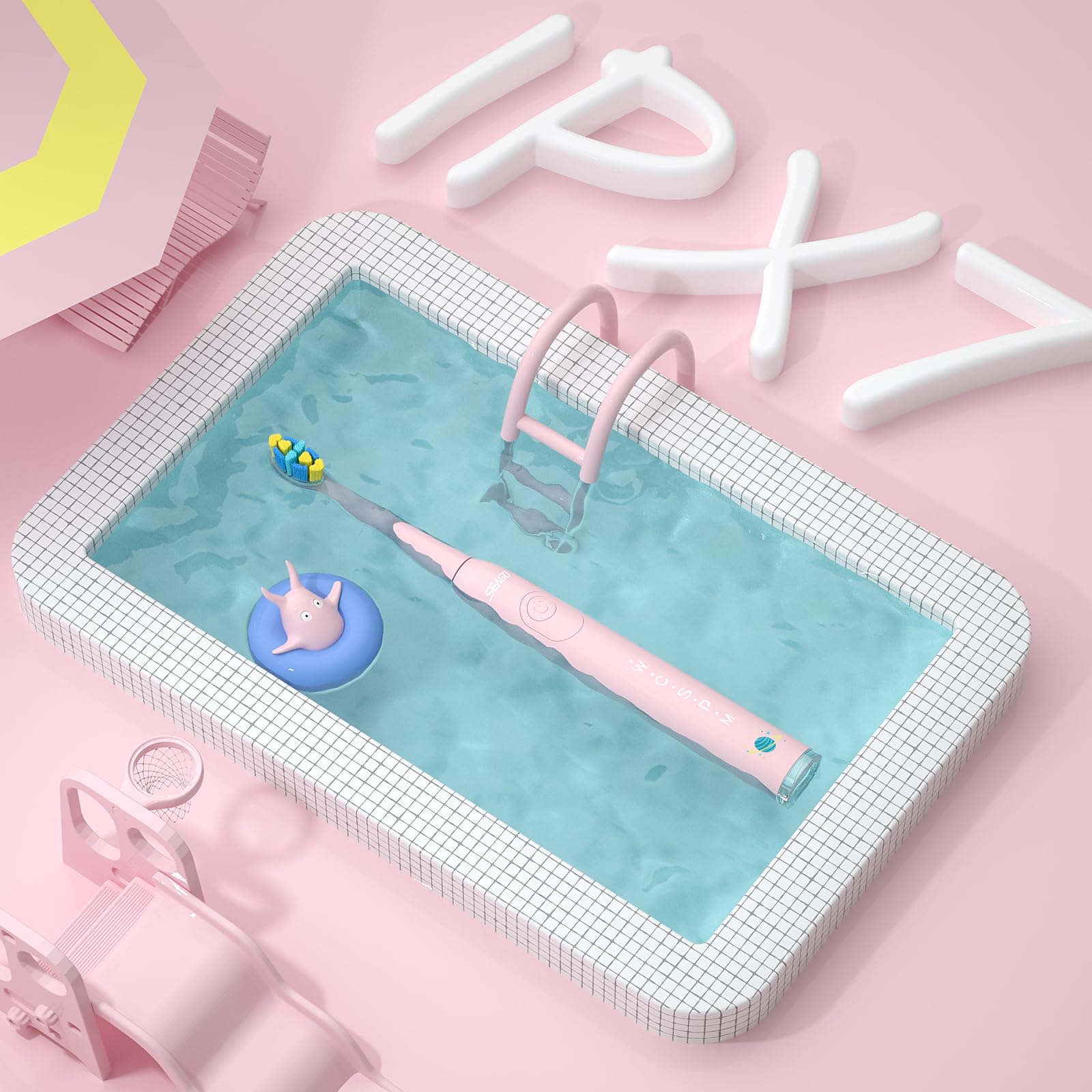 Seago Spazzolino Elettrico Bambini 6-12 Anni, Spazzolini Elettrici per Con Adesivi Fai Da Te Divertenti, Timer Da 2 Minuti, 8 Testine Spazzolino Bambini,Impermeabile IPX7 SG-2303 (Rosa)