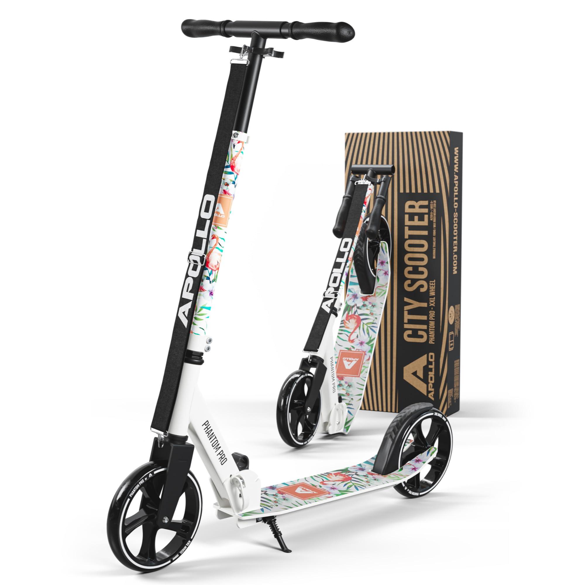 Apollo Scooter with Wheels XXL – 200 mm – City Scooter Phantom Pro – Foldable and Adjustable Height Scooter for Adults and Children