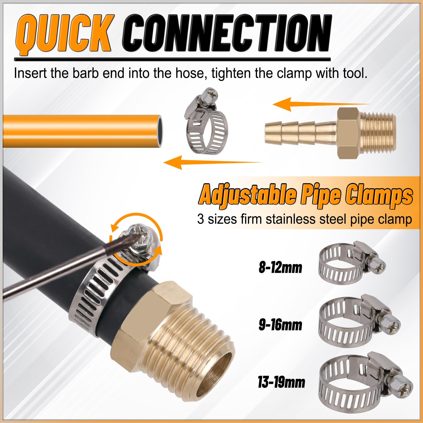 KOOTANS Kit surtido de 132 accesorios de latón para manguera de manguera, empalmador de púas, acoplador macho, adaptador hembra, codo macho de 90°, T, accesorios de manguera de aire en forma de Y con