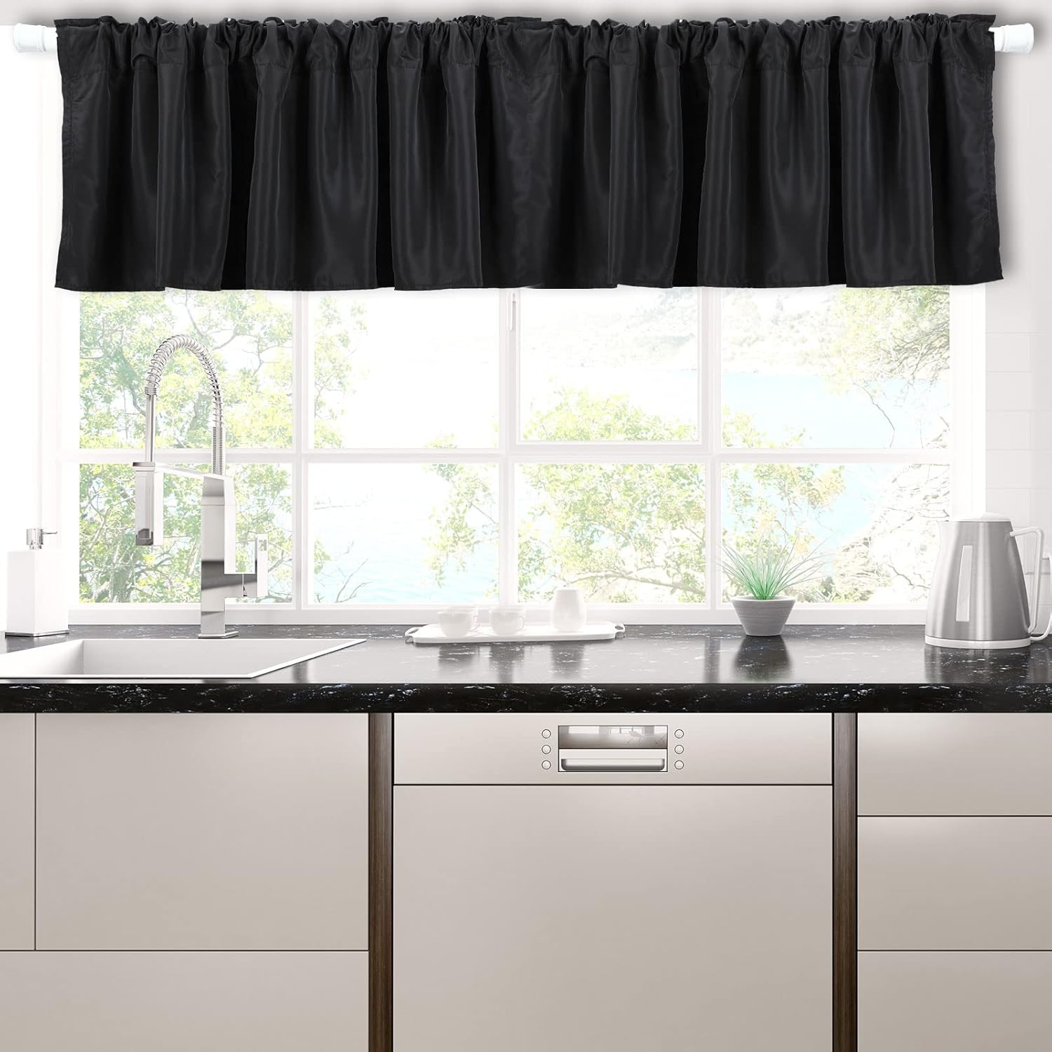 6 Pcs Valance Curtains Blackout Window Curtain Valances Black Blackout Fabric for Windows Basement Curtains Valance Rod Pocket Tier Window Valances for Bedroom Kitchen Living Room, 52 x 18 Inch