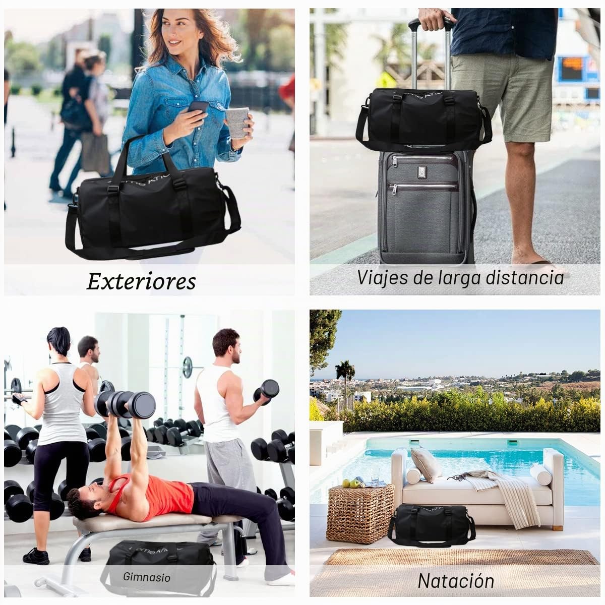 Bolsa Deporte Unisex, con Compartimento Húmedo y para Yoga, Natación y Piscina - Negro
