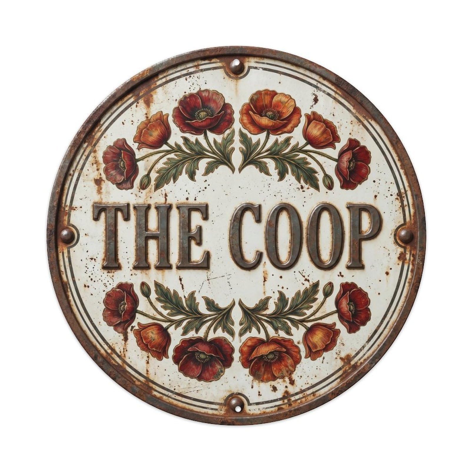 Coop Botanical Floral Farmhouse Label Poppy Metal Tin Sign