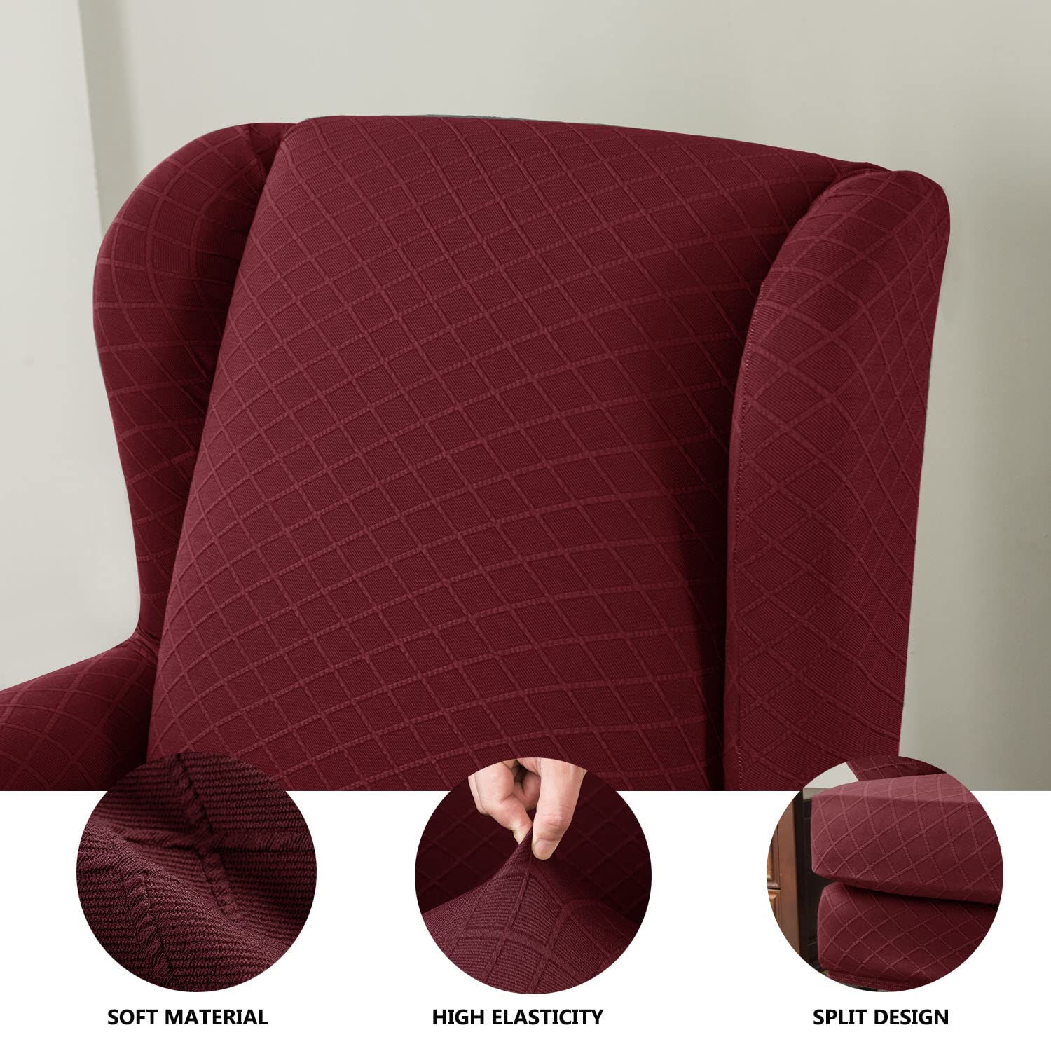 Stretch Sessel-Überwürfe Sesselschoner Sesselauflage 2 teiliger moderner Ohrensessel Überzug weicher Ohrensessel Sofabezug für Wohnzimmer und Schlafzimmer waschbar schwarz Einheitsgröße