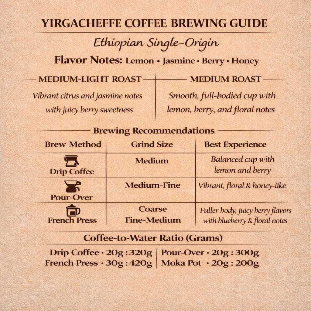 SINA COFFEE Premium Ethiopian Yirgacheffe - Single Origin Medium Light Roast Whole Bean Coffee - 16oz Freshly Roasted”