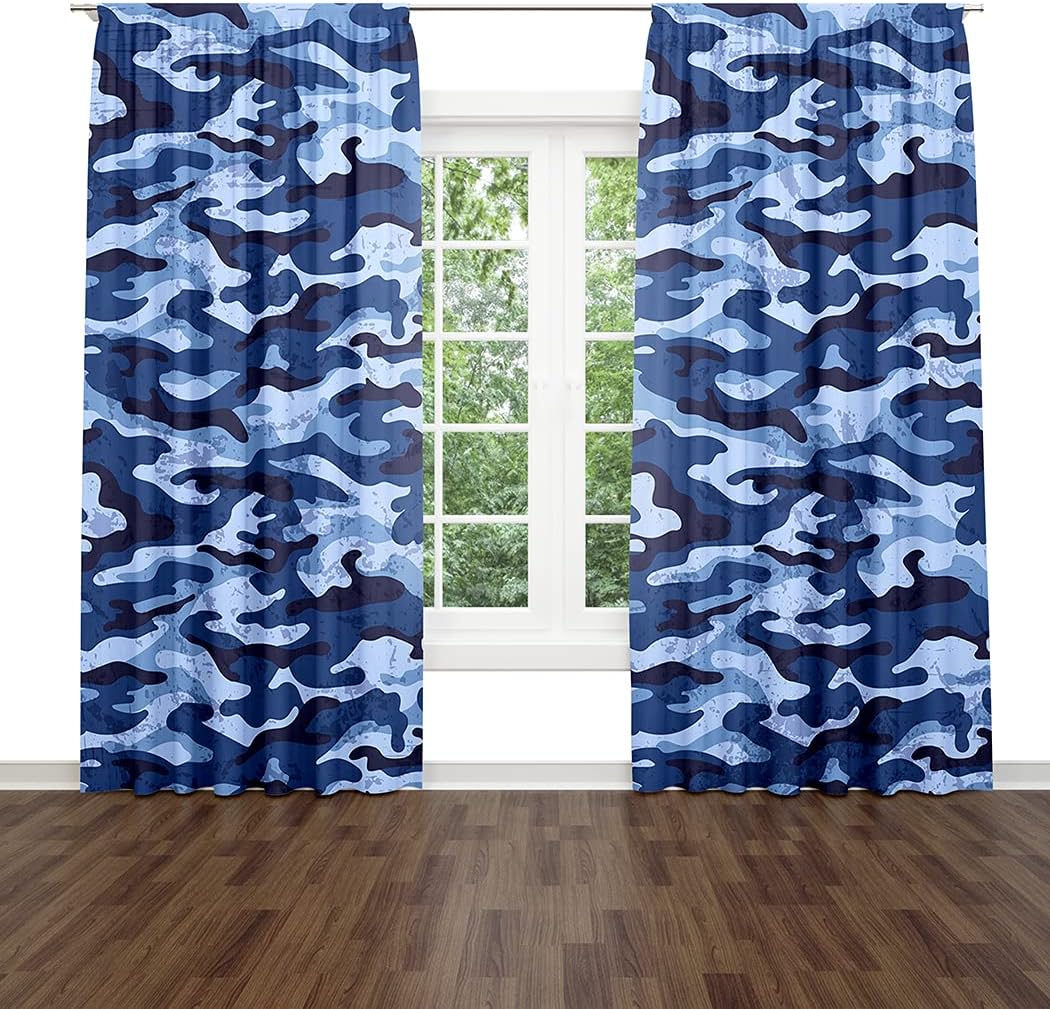 Blue Camouflage Effect Window Drapes Curtain Navy Water Blue Camouflage Effect Army Camo Rod Pocket Drapes Curtain for Living Room Home Decor 21x63 Inches 2 Panels