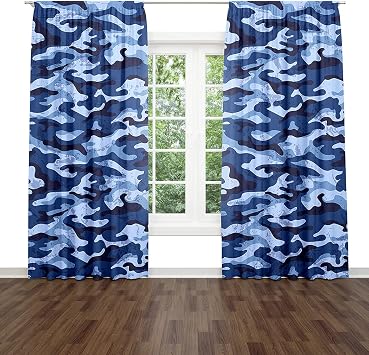 Blue Camouflage Effect Window Drapes Curtain Navy Water Blue Camouflage Effect Army Camo Rod Pocket Drapes Curtain for Living Room Home Decor 26x84 Inches 2 Panels