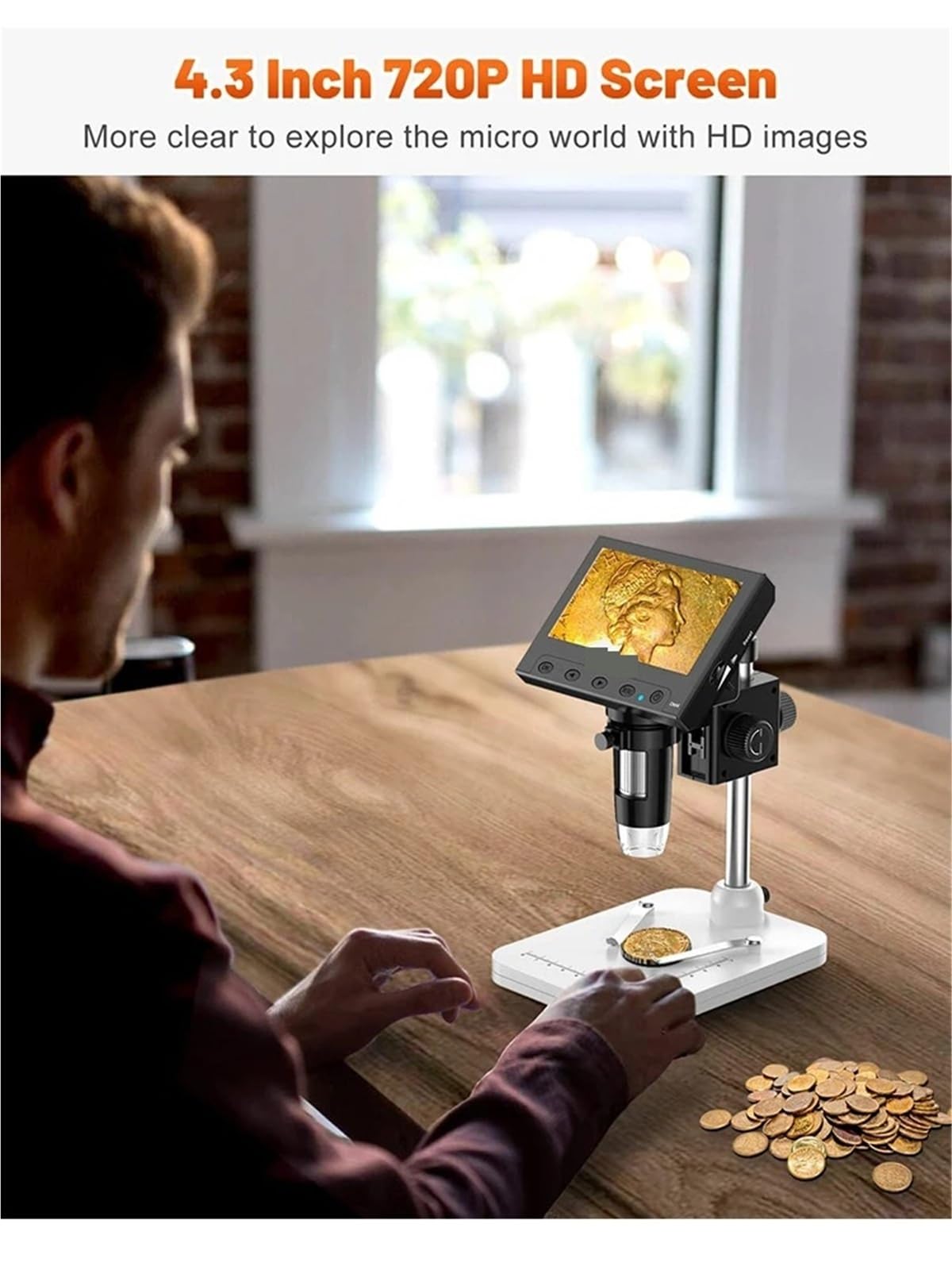 Microscopio, Mirino digitale da 4,3'', mirino video 1000X con 8 luci LED regolabili, visualizzazione PC for saldatura for adulti, spedizione gratuita,Prodotti scientifici e da laboratorio