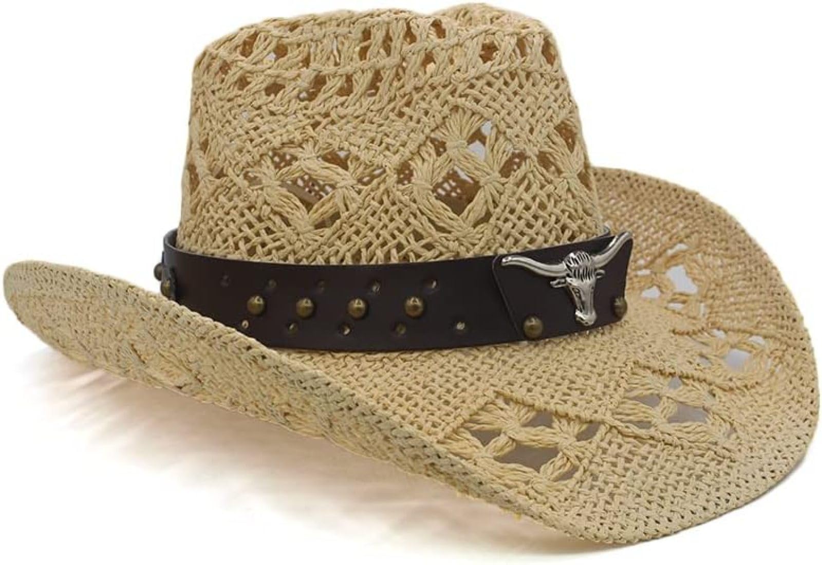 Sombreros De Vaquero Hombres Mujeres Sombreros De Vaquero del Oeste De Paja Sombrero De ala Ancha Sombrero para El Sol Fiesta De Viaje Gorra Al Aire Libre Sombrero Retro Clásico,Negro,7-7 1/8,YUYA