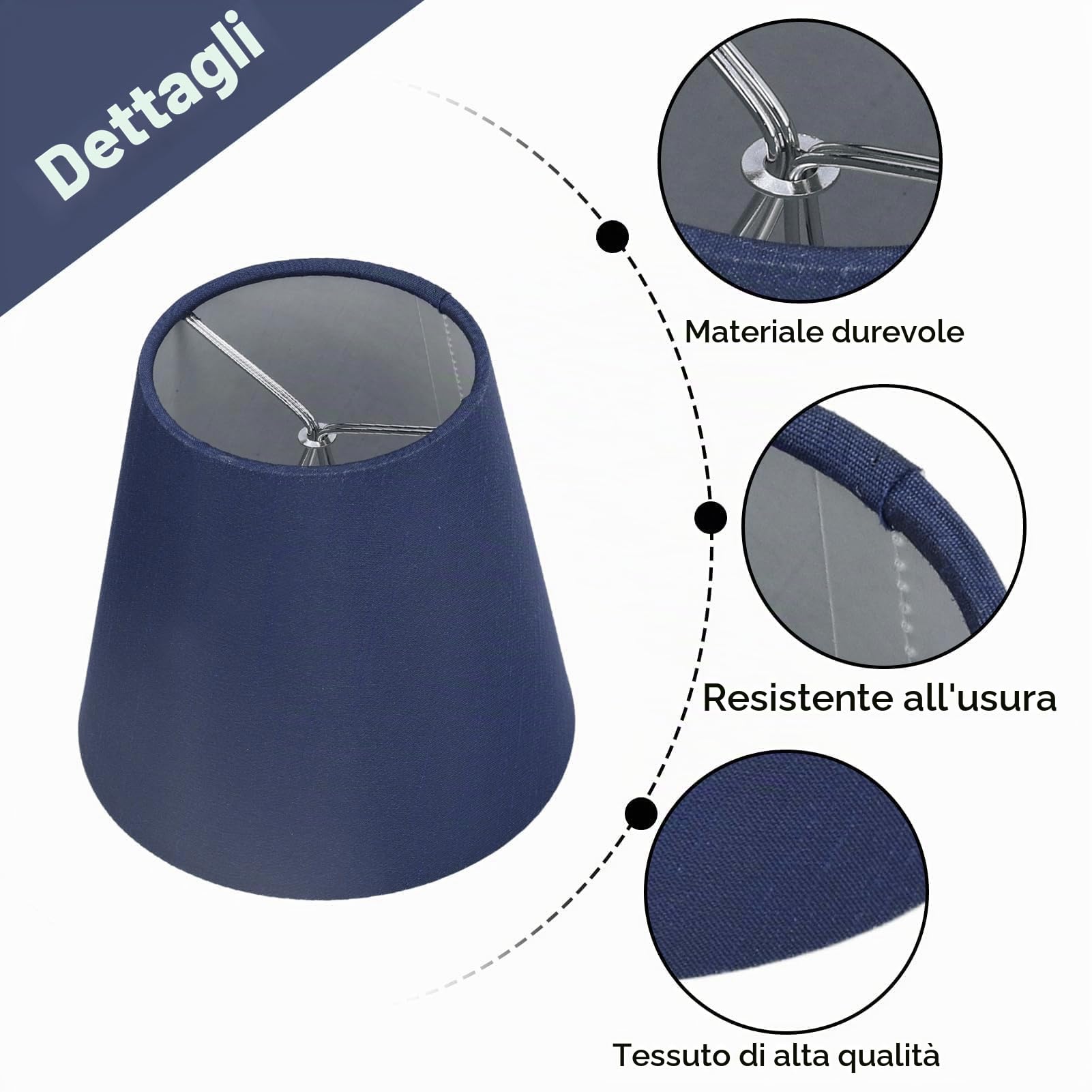 Paralume lampadario in tessuto E14, set di 6 paralume a clip moderno paralume a sospensione paralume per lampade da parete da terra da tavolo(blu scuro)