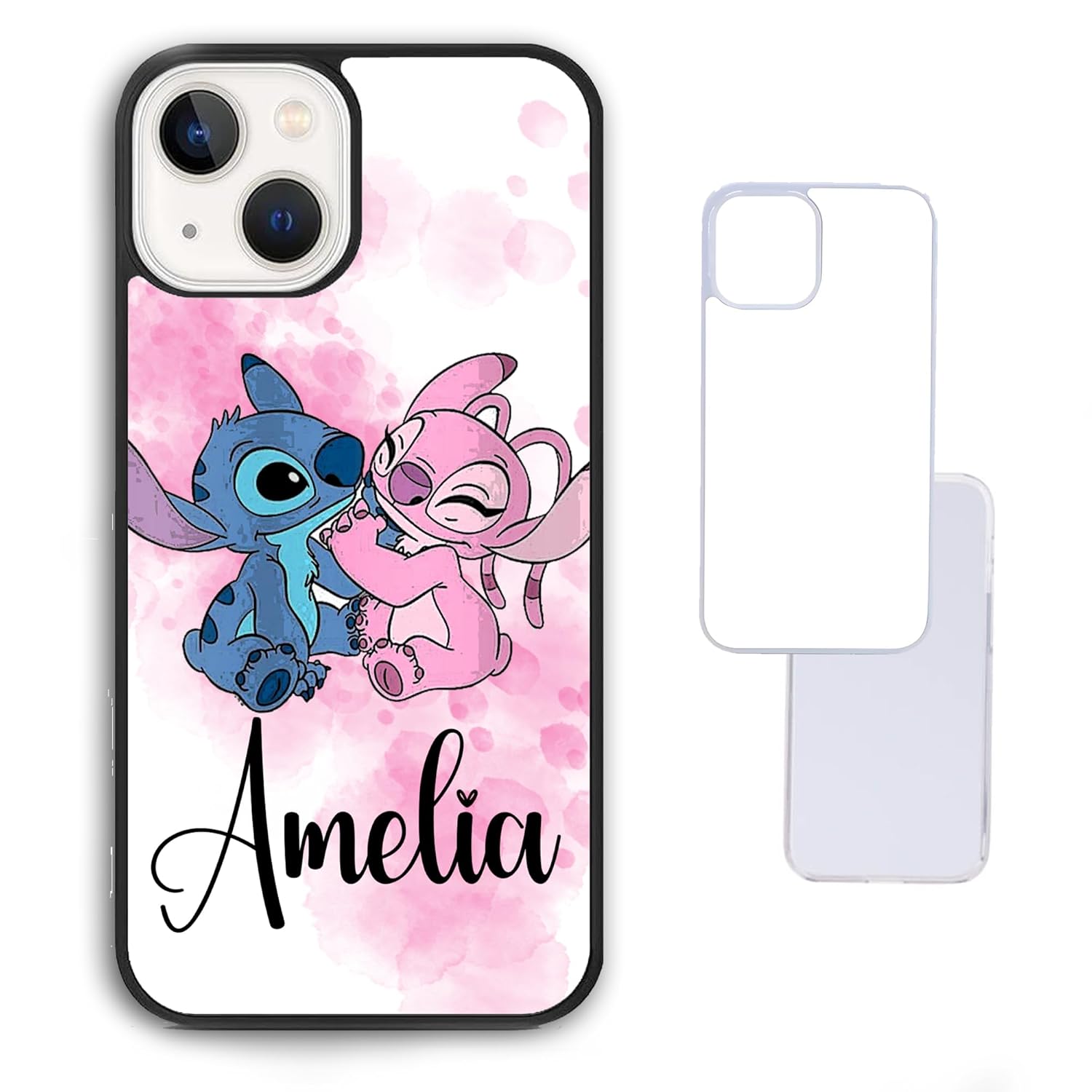 Pink watercolour stitch splash angel ombre Y2K Aesthetic Personalised name custom iPhone SE 2020 6 7s 7 8 plus 11 X XS max XR 13 pro 12 mini Black Clear White Compatible Case Casing Hard Photo Image