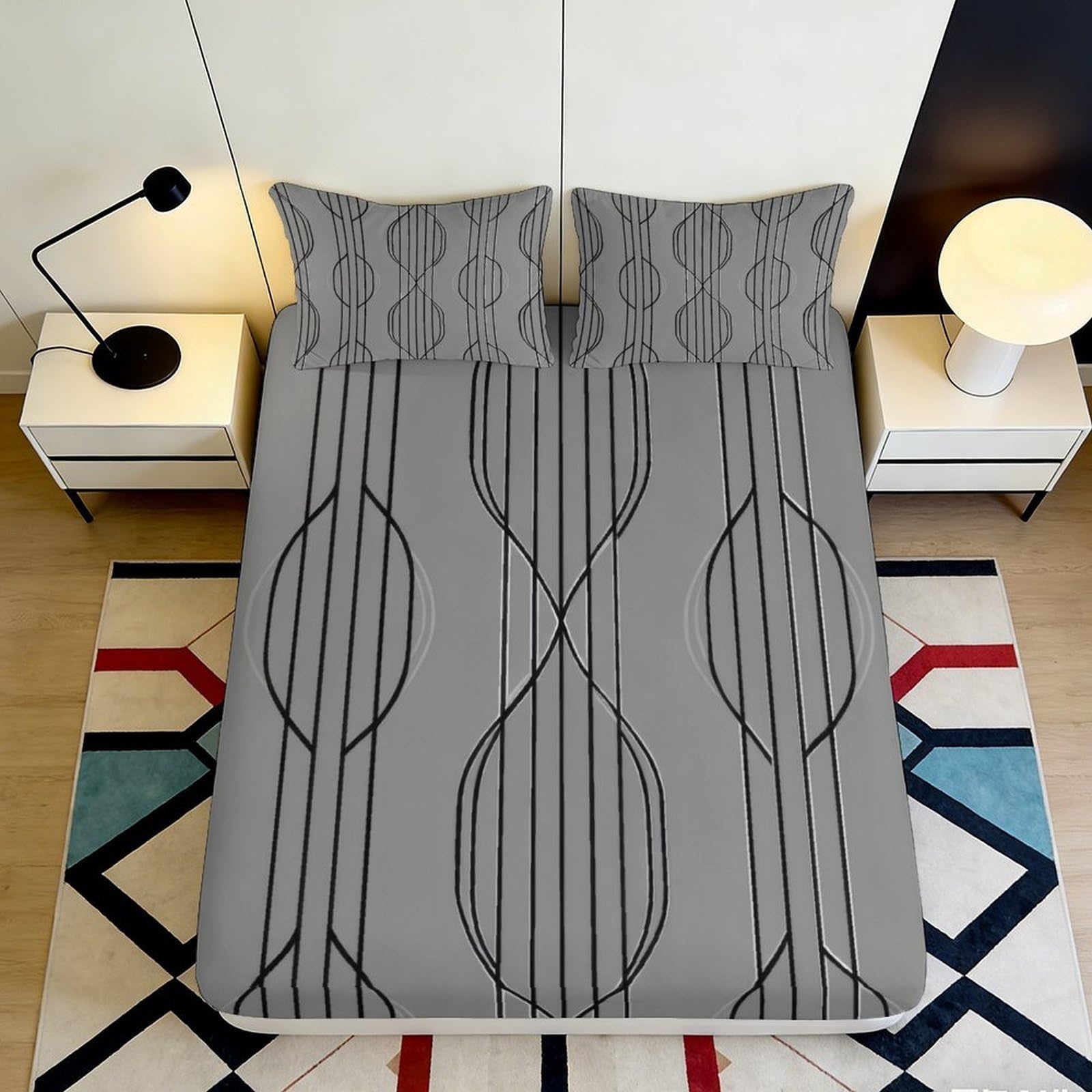 3D Printed Geometric Fitted Sheet Microfiber Deep Pocket Non-Slip Geometric Mattress Fitted Cover Washable Bedroom 200x200x25cm 90x200x25cm