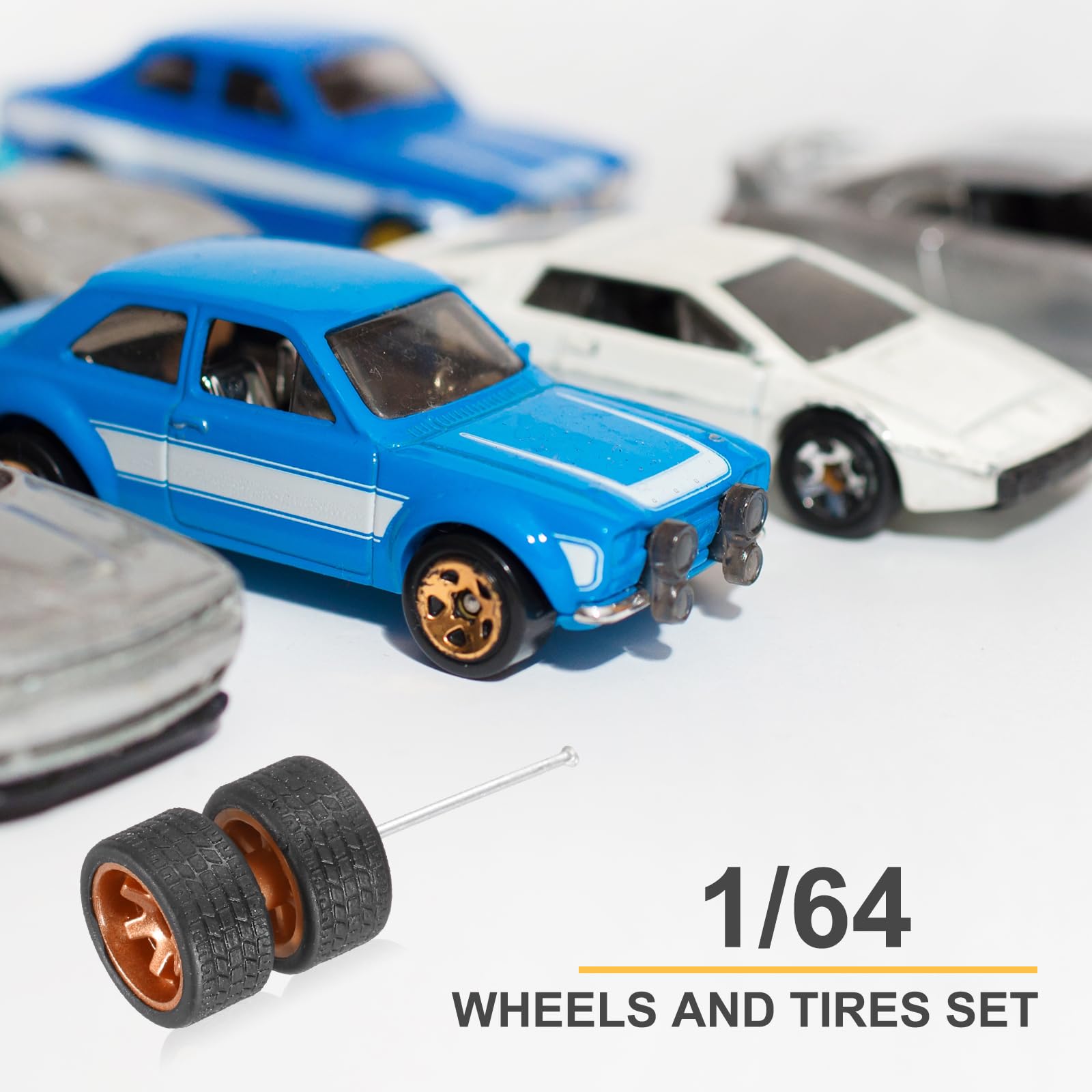 QUARKZMAN 4 Set Di Ruote E Pneumatici 1/64 Con Assi Per Auto Modellistiche RC In Misura Personalizzabili, Cerchi Real Riders In Argento Bronzo Bianco E Nero