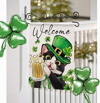 Shamrock ★ Cat　オーダー Amazon.com : Covido Welcome St Patricks Day Black White Cat