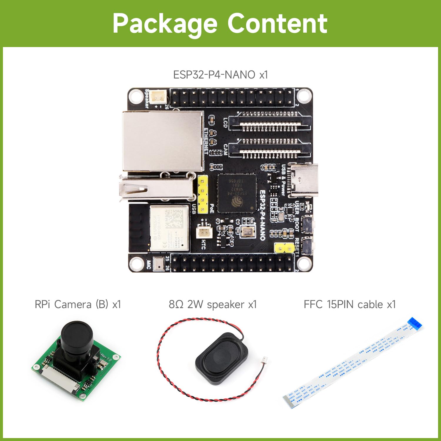 Waveshare ESP32-P4-NANO-KIT-A Development Board Based on ESP32-P4 Chip with RISC-V Dual-Core and Single-Core Processors, Supports Wi-FI 6 and BLE 5/BLE, with Speaker and RPi Camera (B)